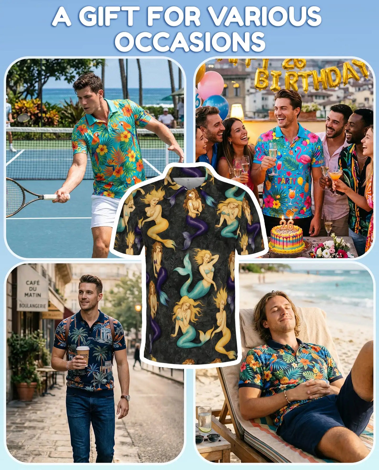 Mermaid Polo Shirt, Ocean Fantasy Print | Azhawaiian