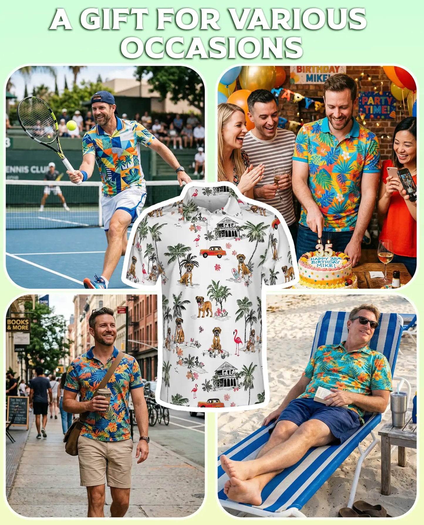 Boxer Dog Tropical Polo Shirt, Beach Island Print | Azhawaiian