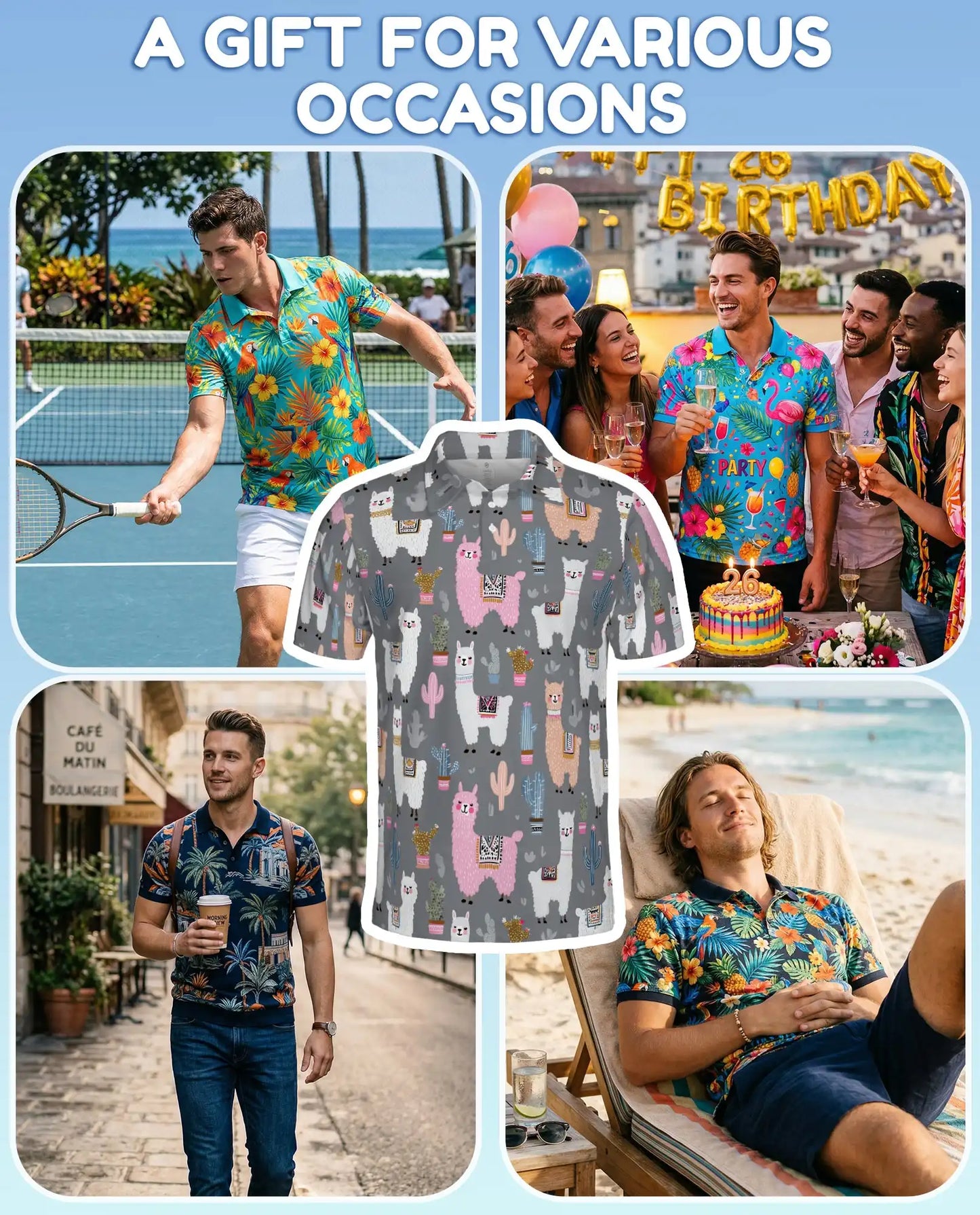 Cute Llama Polo Shirt - Desert Cactus Animal Style | Azhawaiian