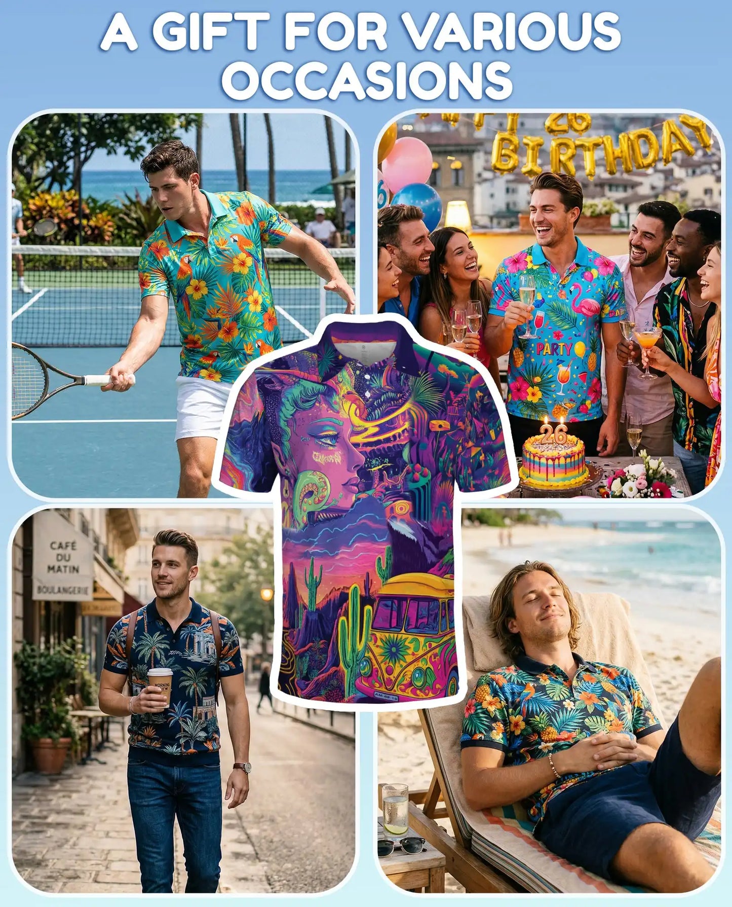 Psychedelic Desert Polo Shirt - Retro Festival Art Style | Azhawaiian