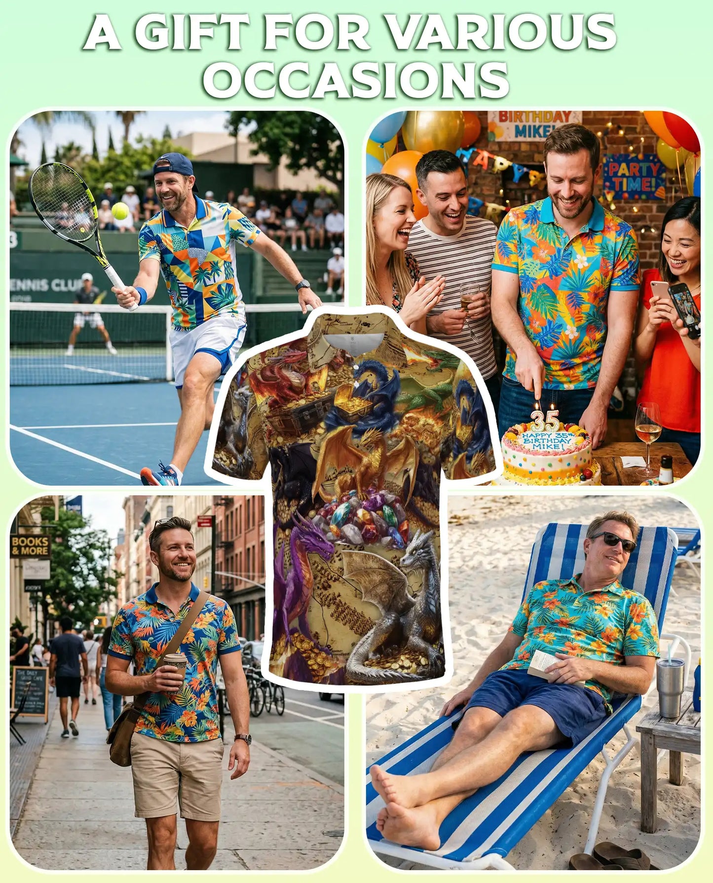 Dragon Treasure 3D Polo Shirt for Men, Fantasy Gold Hoard Art Style | Azhawaiian