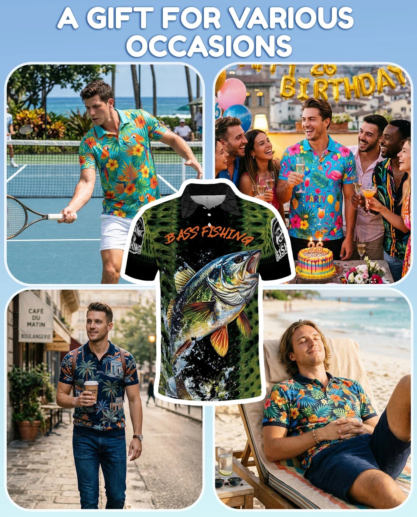 Bass Fishing Green 3D Polo Shirt for Men, Outdoor Angler Style | Azhawaiian