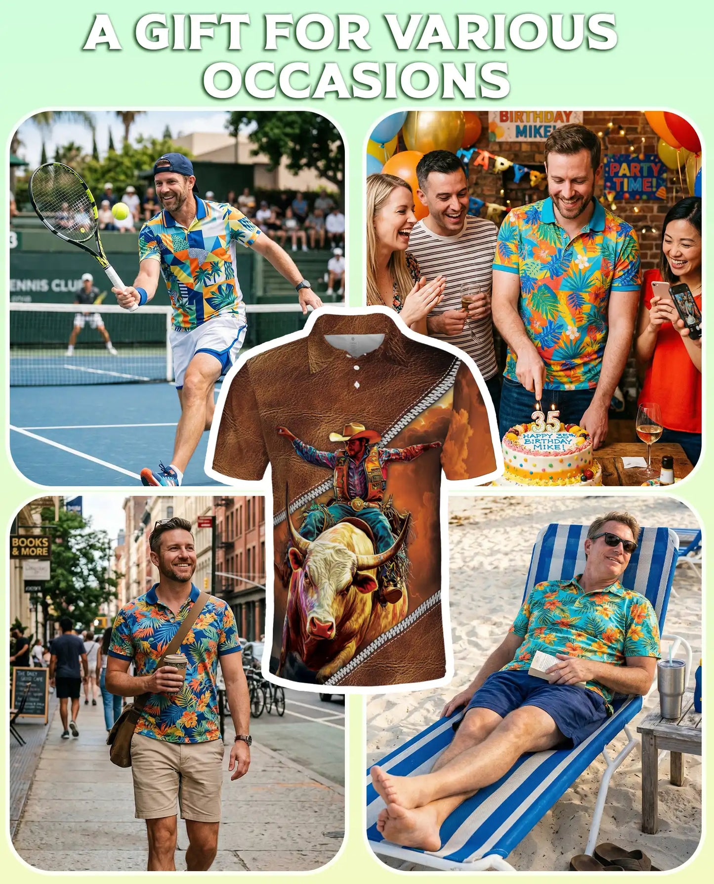 Cowboy Bull Riding 3D Polo Shirt for Men, Western Rodeo Ranch Style | Azhawaiian
