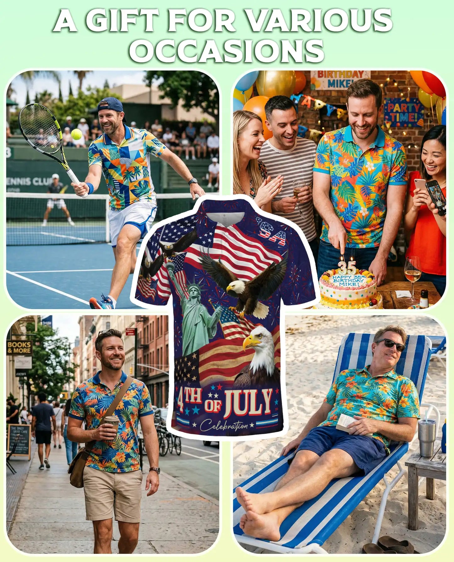4th of July Polo Shirt, Patriotic Eagle USA Print | Azhawaiian