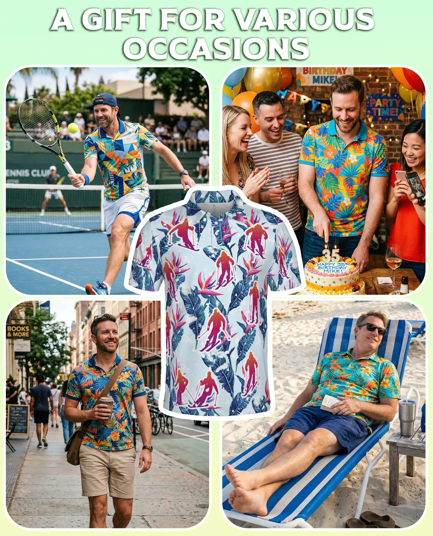 Tropical Skiing 3D Polo Shirt for Men, Floral Winter Sports Style | Azhawaiian