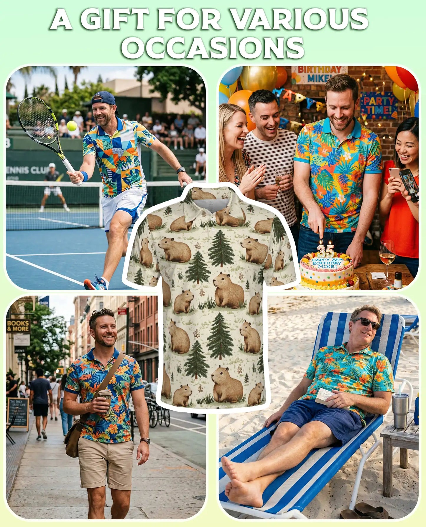 Capybara Forest 3D Polo Shirt for Men, Cute Woodland Animal Style | Azhawaiian
