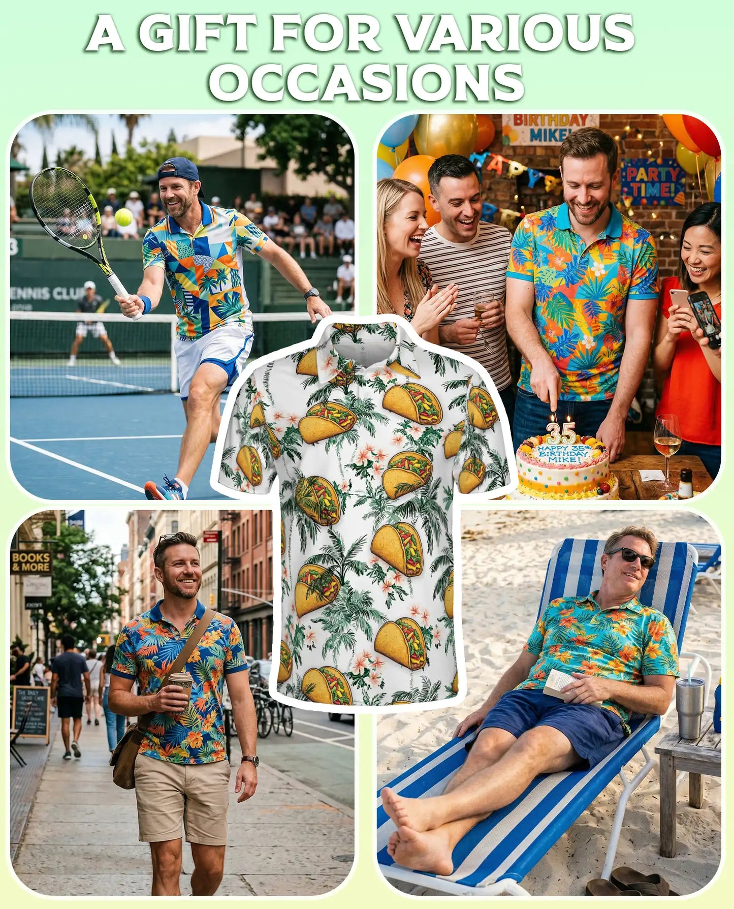 Funny Taco Tropical 3D Polo Shirt for Men, Hawaiian Food Lover Style | Azhawaiian
