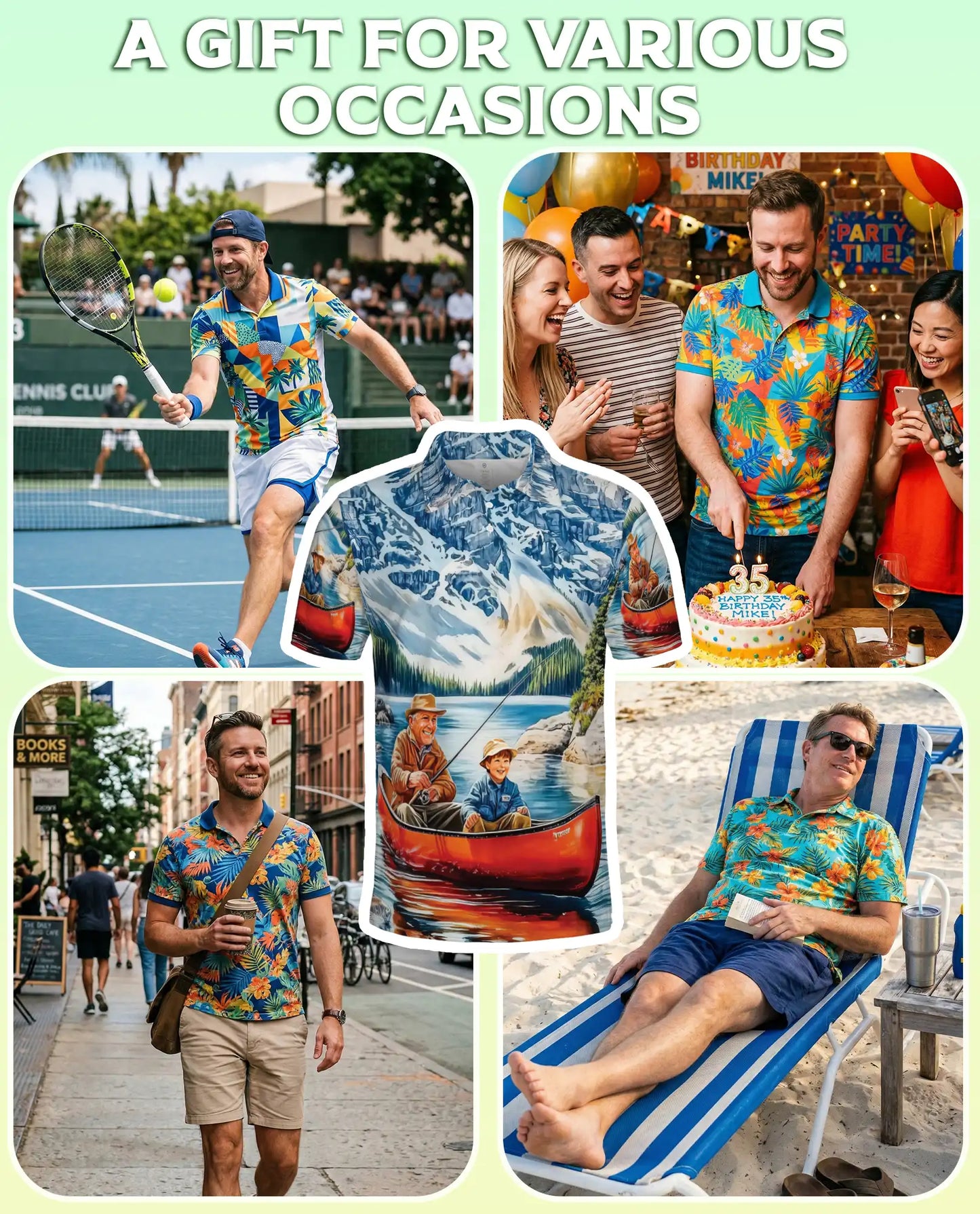 Fishing Adventure Polo Shirt, Mountain Lake Print | Azhawaiian