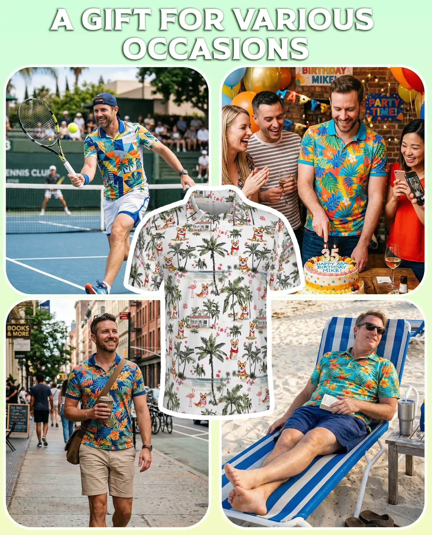 Corgi Tropical Beach Polo Shirt for Men-Summer Vacation Dog Lover Shirt | Azhawaiian