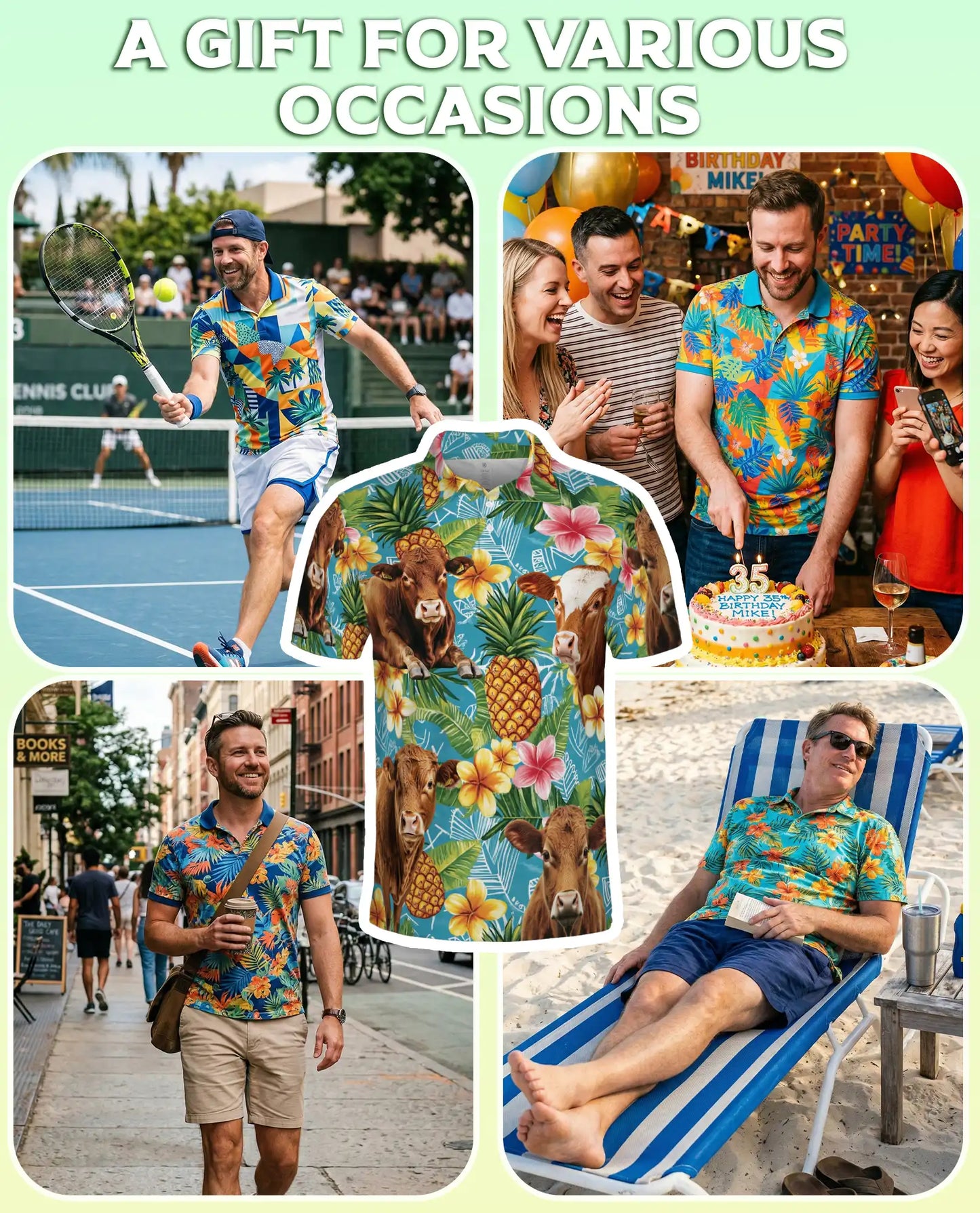 Tropical Cow 3D Polo Shirt for Men, Pineapple Floral Farm Style | Azhawaiian