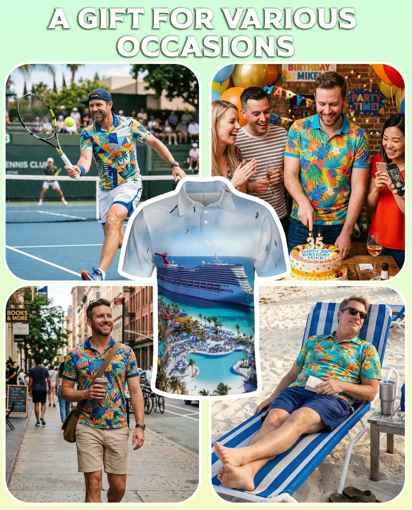 Tropical Cruise Ship 3D Polo Shirt for Men, Ocean Vacation Beach Style | Azhawaiian