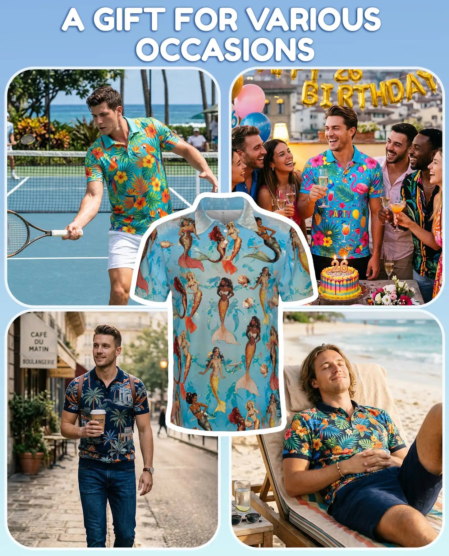 Mermaid Polo Shirt - Tropical Ocean Fantasy Style | Azhawaiian