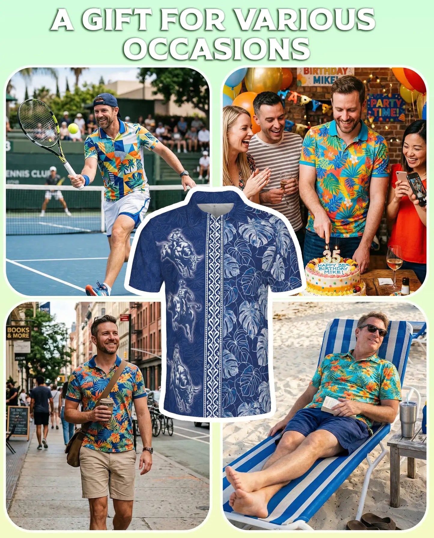 Blue Rodeo Cowboy Hawaiian Polo Shirt | Western Bull Rider Shirt | Azhawaiian