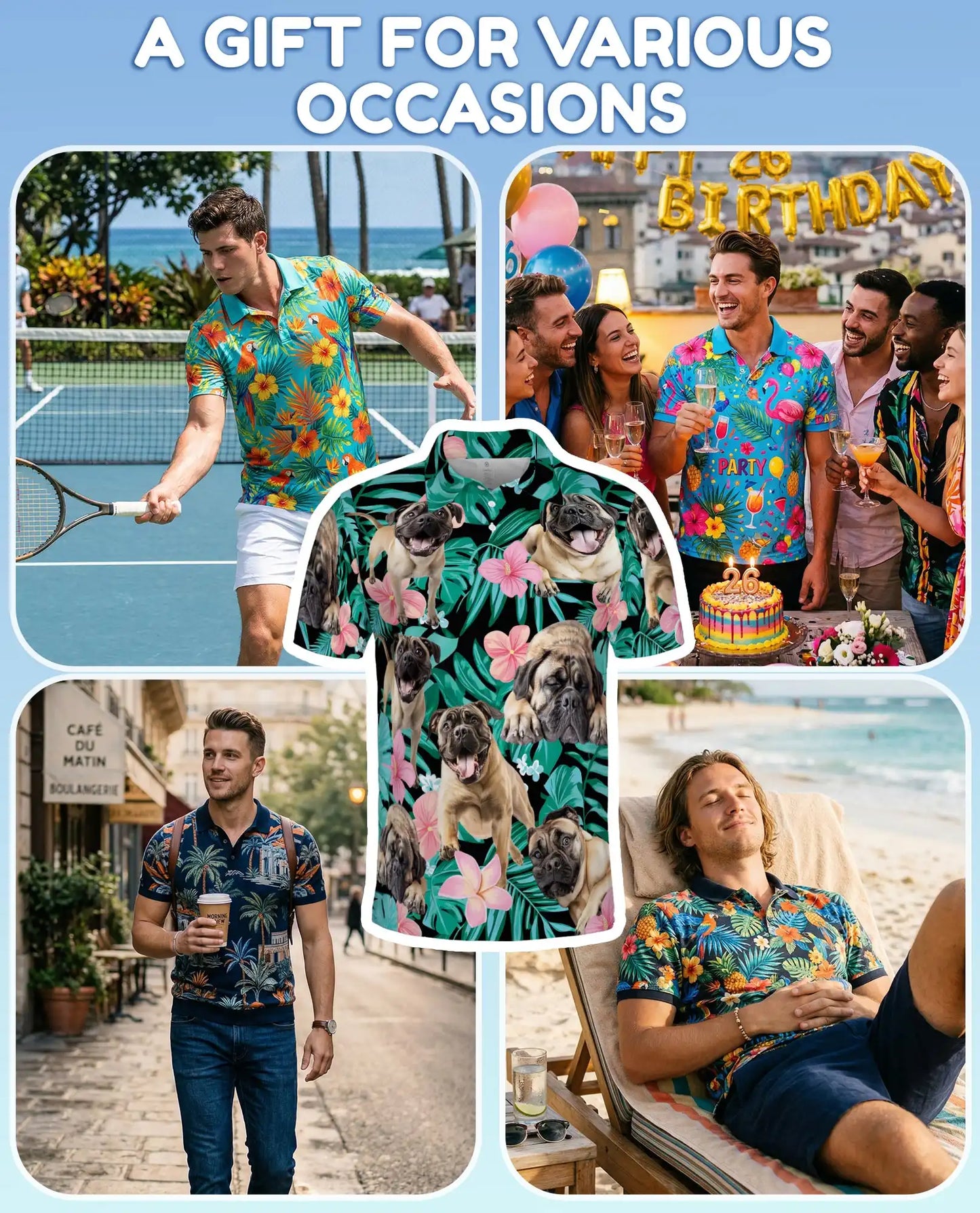 Pug Tropical Polo Shirt - Hawaiian Dog Lover Floral Design | Azhawaiian