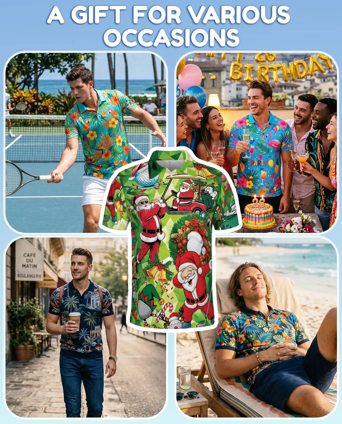 Funny Santa Golf 3D Polo Shirt for Men, Christmas Golfer Holiday Style | Azhawaiian