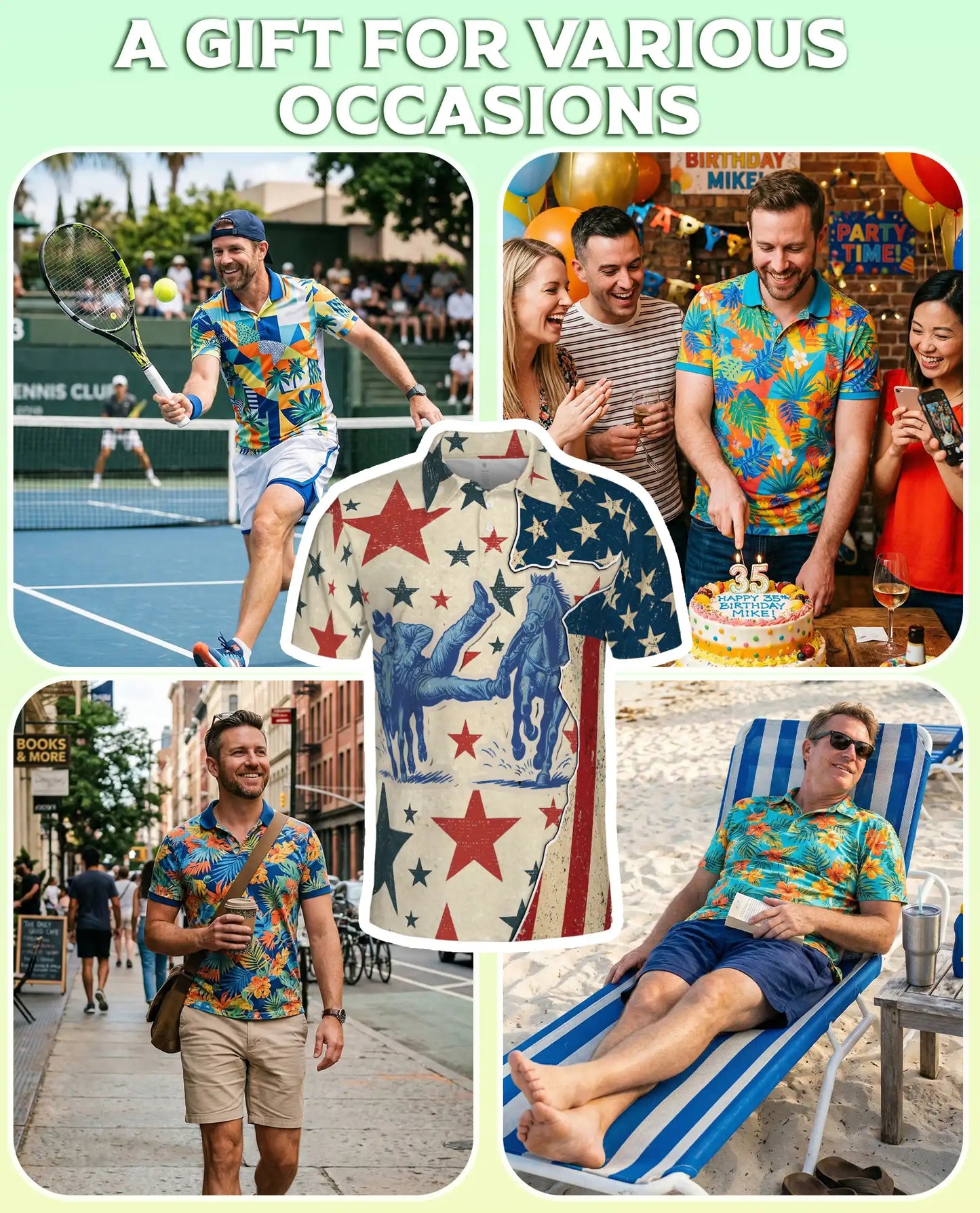 Vintage Cowboy Rodeo Polo Shirt Patriotic Western Stars Print | Azhawaiian