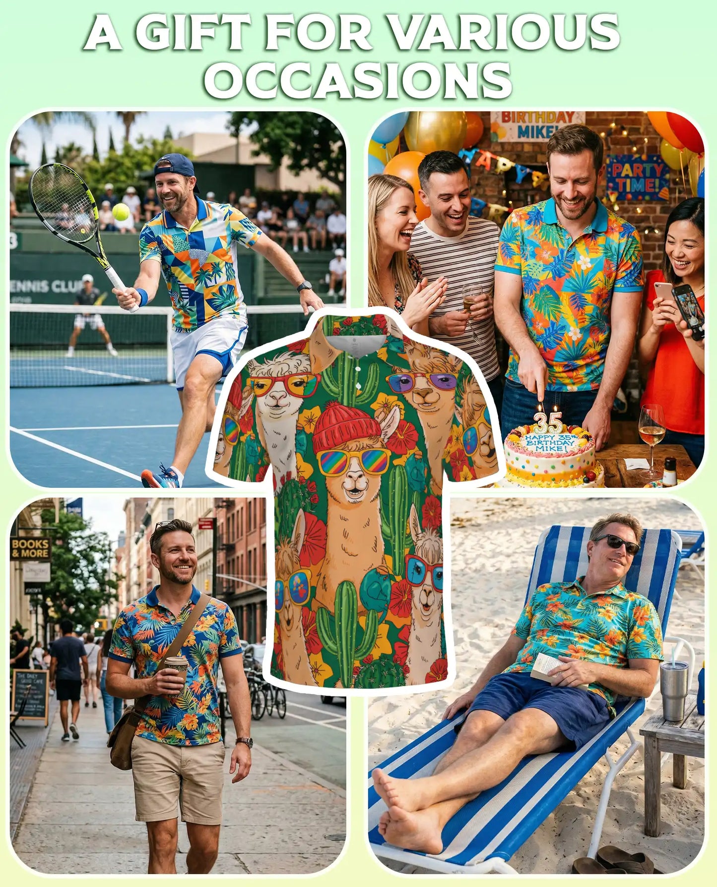 Funny Llama Cactus 3D Polo Shirt for Men, Desert Animal Style | Azhawaiian