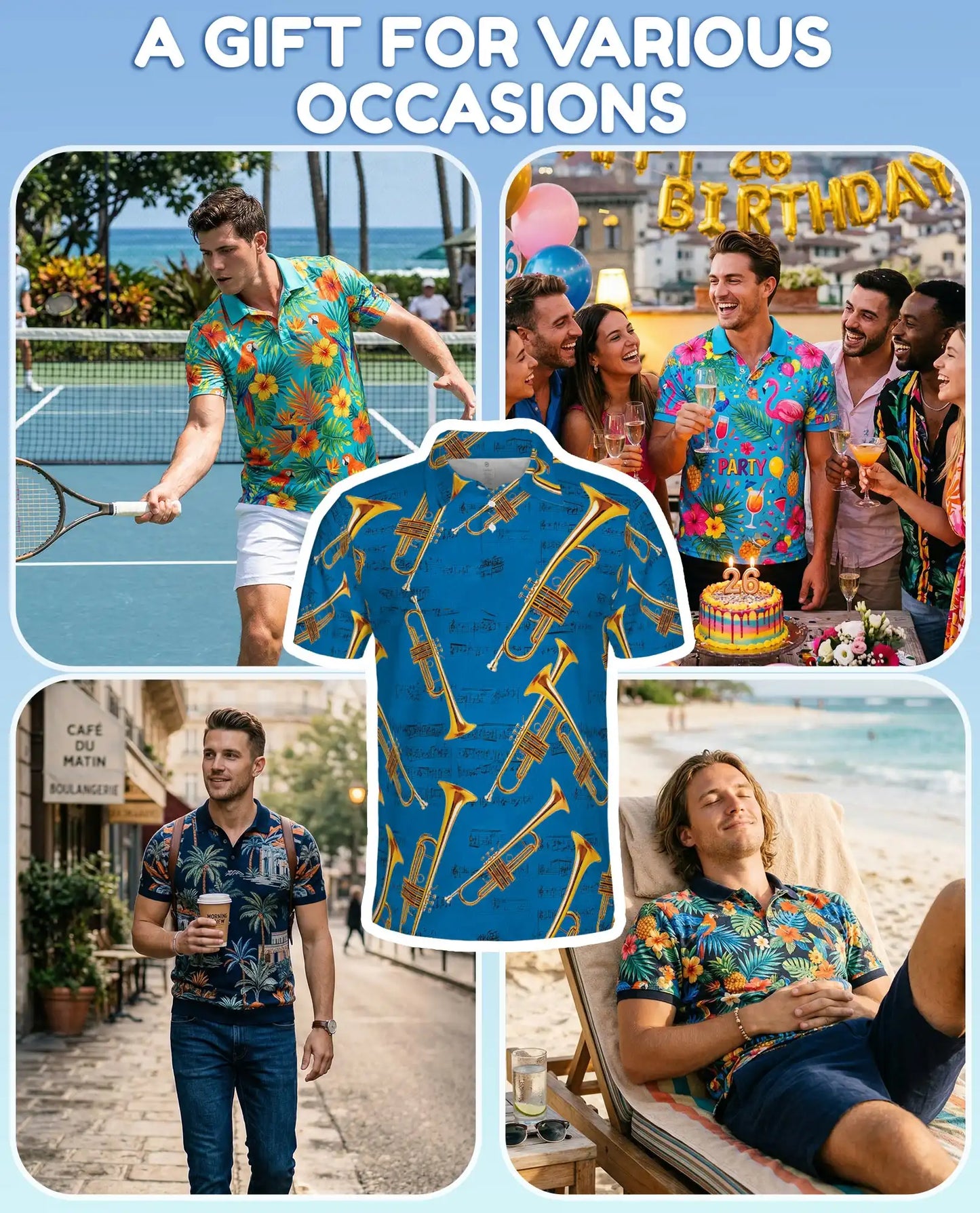 Trumpet Music Polo Shirt - Jazz Band Musician Style | Azhawaiian