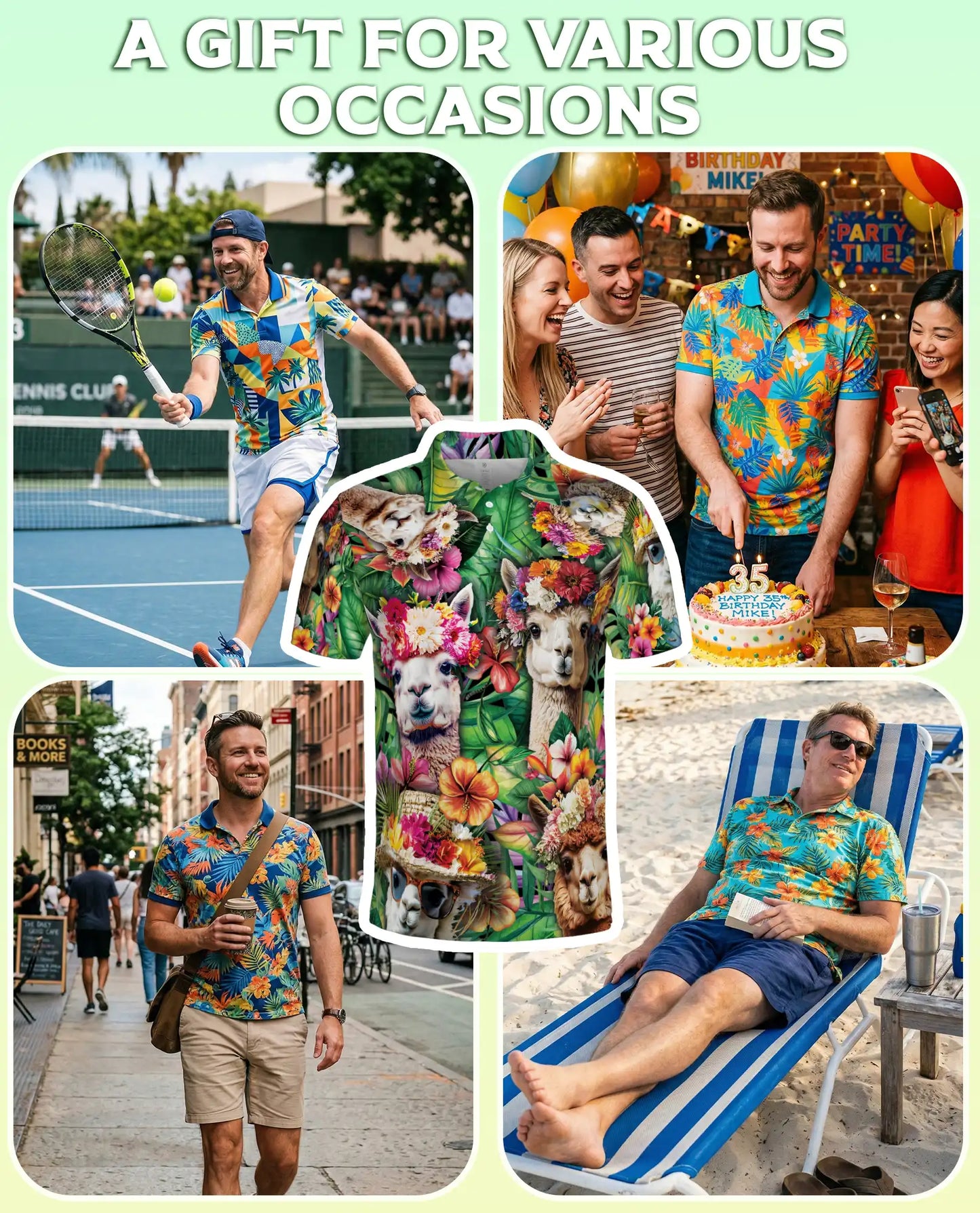 Alpaca Tropical Polo Shirt, Floral Jungle Print | Azhawaiian