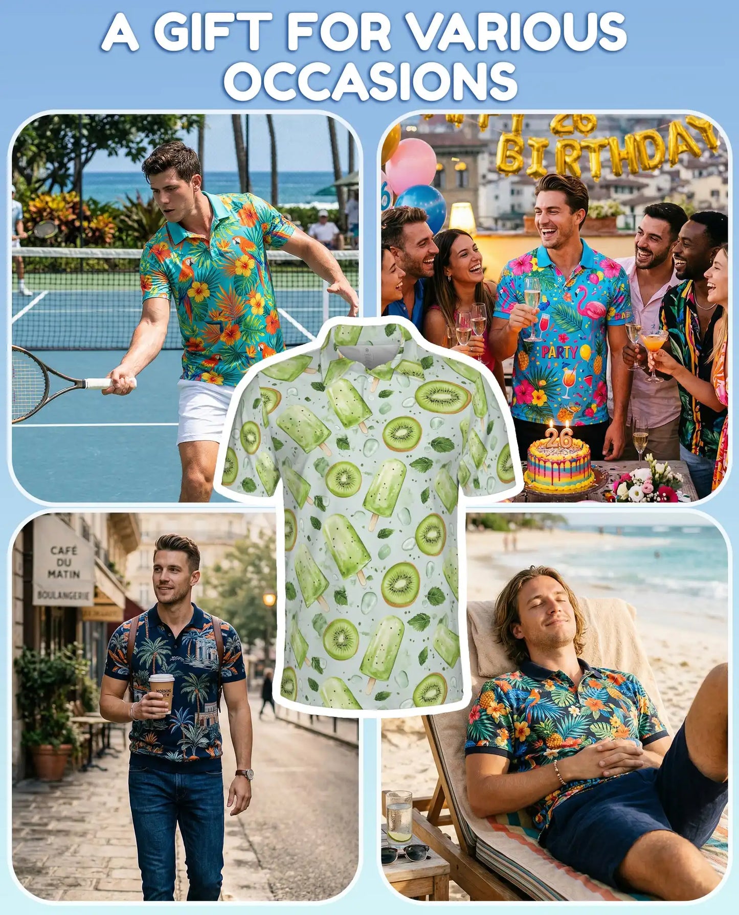 Kiwi Popsicle Polo Shirt for Men, Fresh Summer Style | Azhawaiian