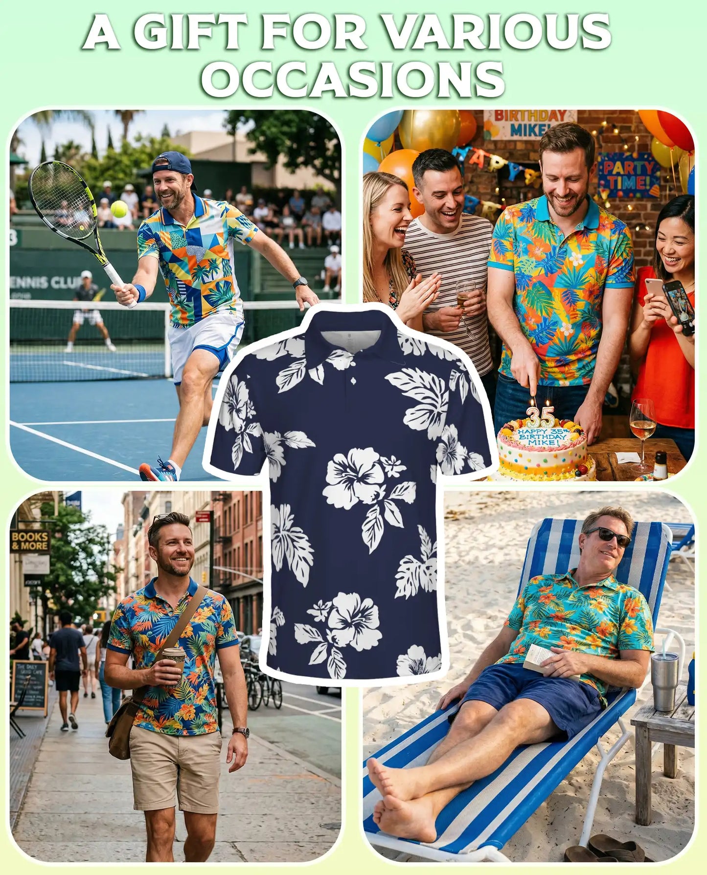 Navy Blue Hibiscus Polo Shirt for Men- Print Tropical Floral | Azhawaiian