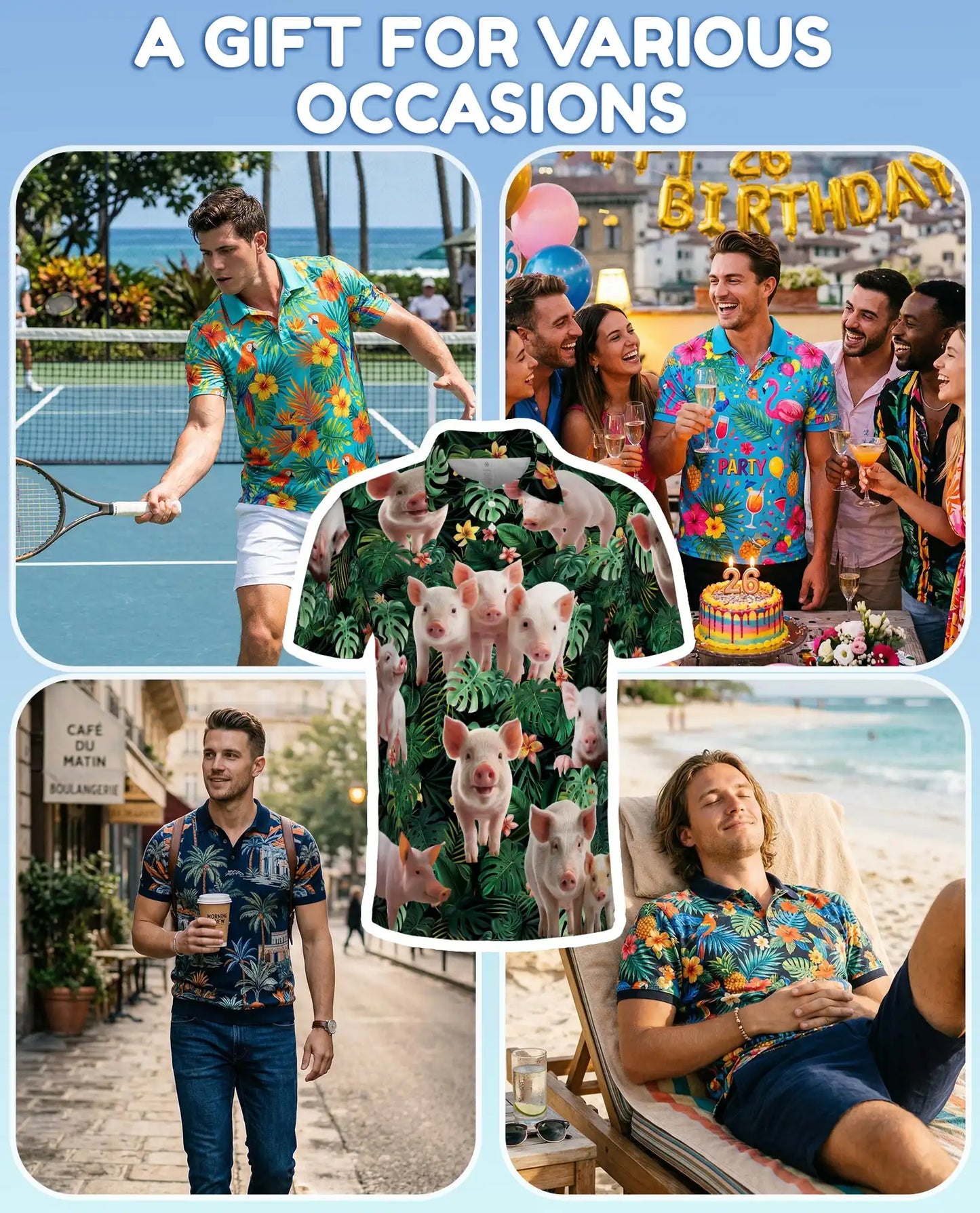 Tropical Pig Polo Shirt, Farm Animal Island Style | Azhawaiian