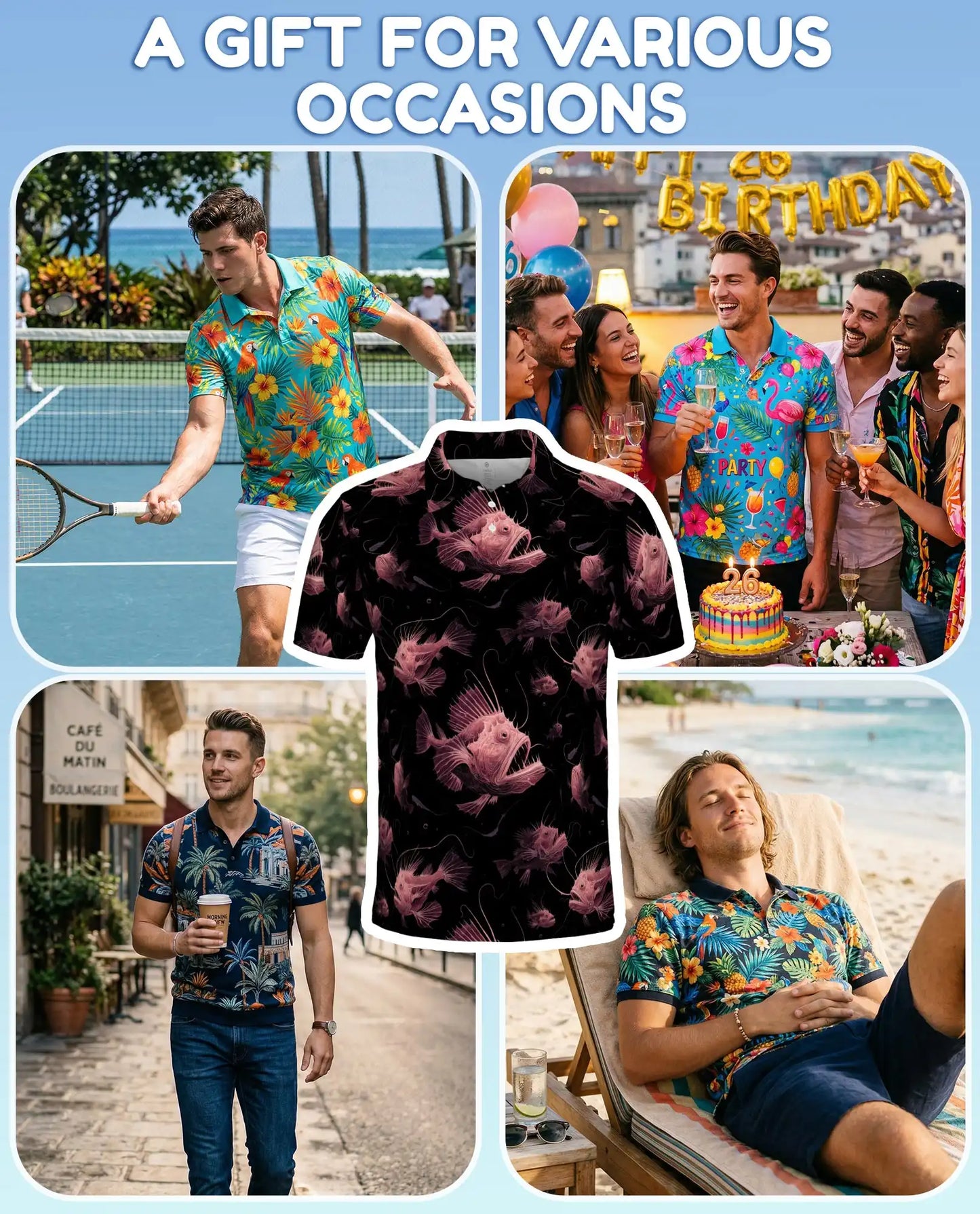 Anglerfish Polo Shirt for Men, Deep Sea Creature Style | Azhawaiian