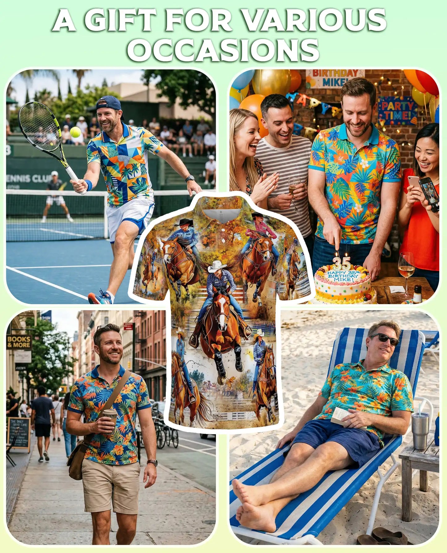 Barrel Racing 3D Polo Shirt for Men, Western Rodeo Cowboy Style | Azhawaiian