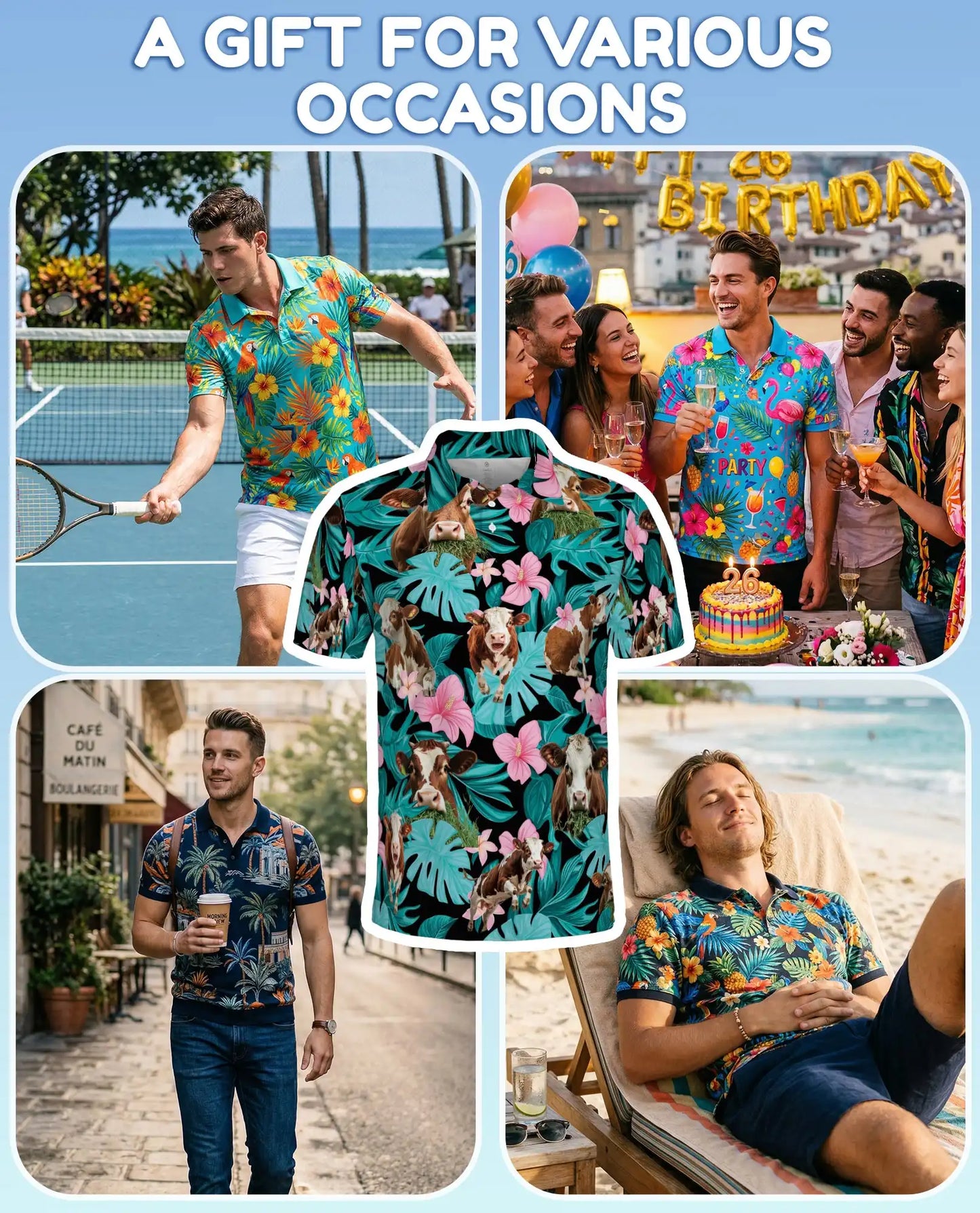 Cow Tropical Polo Shirt - Hawaiian Farm Animal Floral Design | Azhawaiian