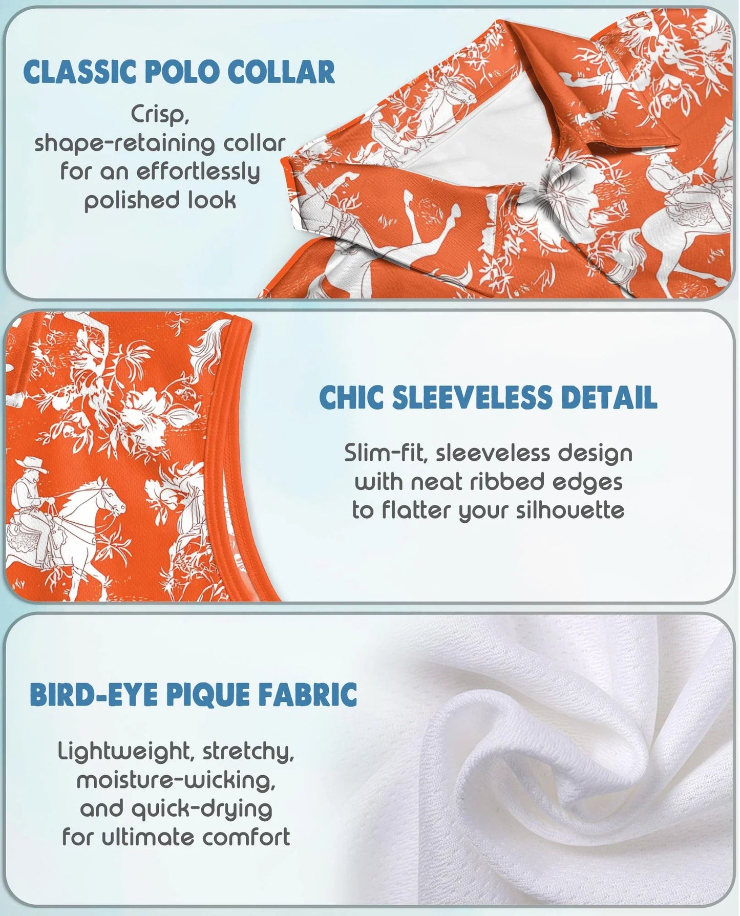 Orange Equestrian Horse Floral Sleeveless Polo Shirt for Women | Azhawaiian