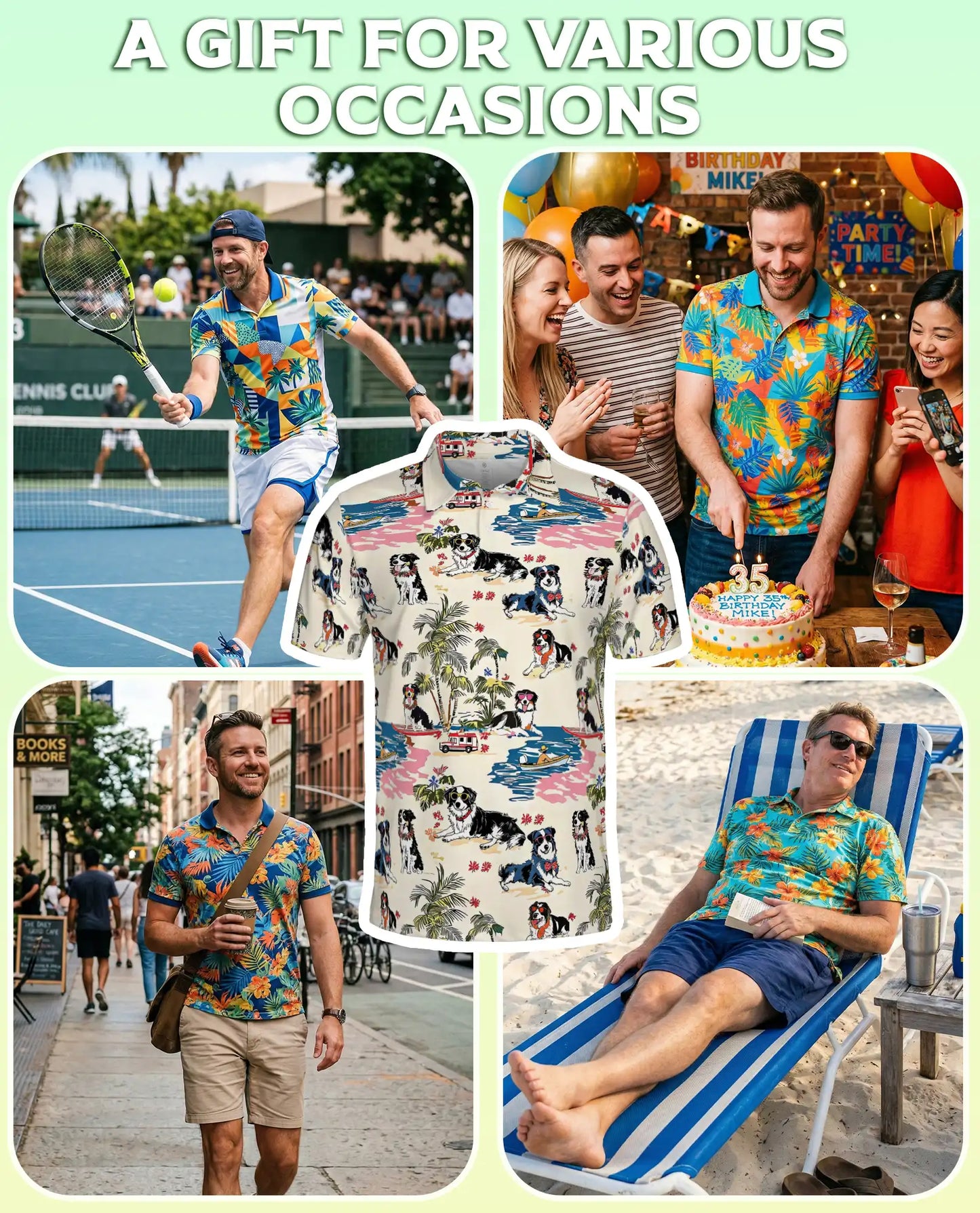 Australian Shepherd Dog Polo Shirt, Tropical Beach Print | Azhawaiian