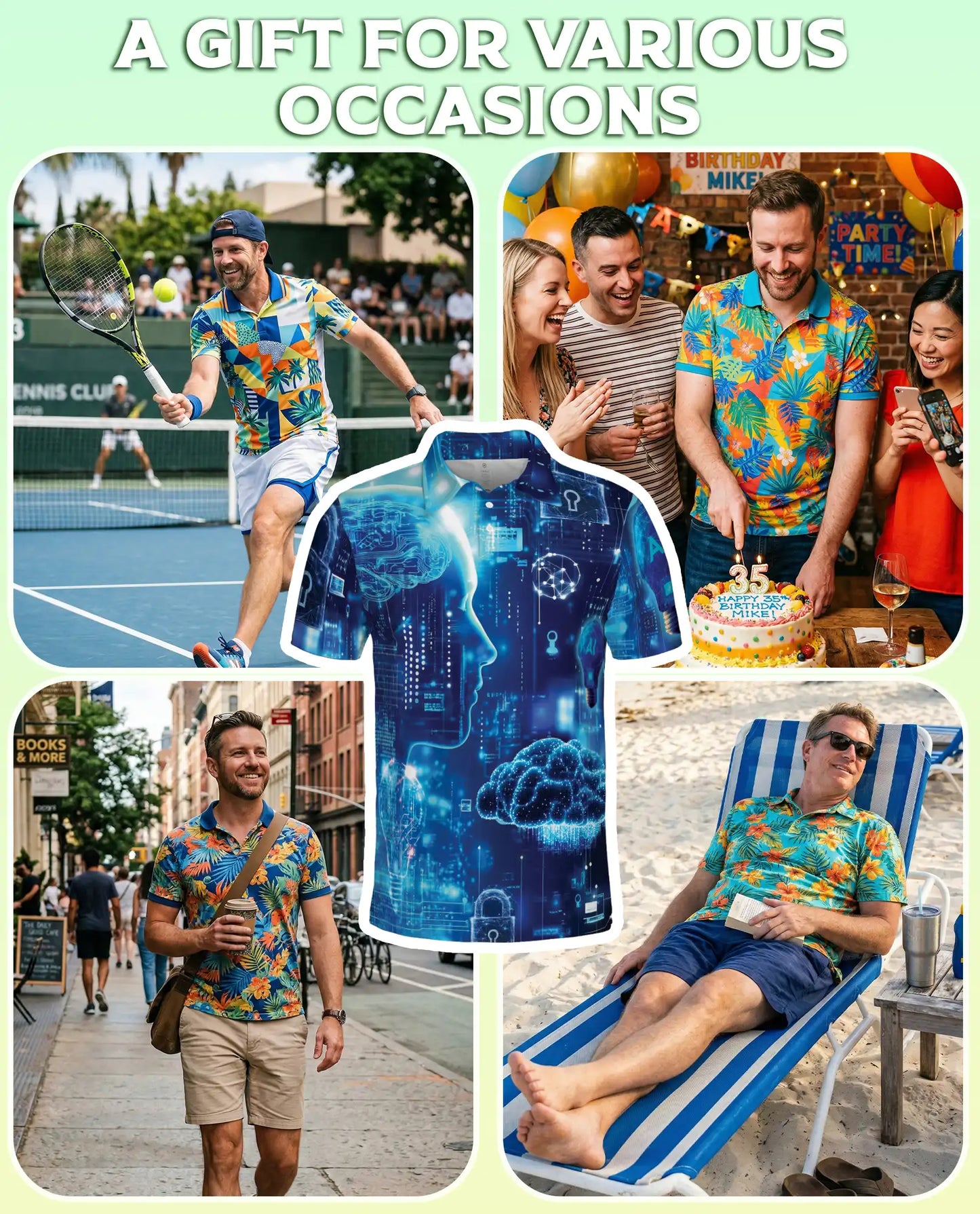 AI Technology Polo Shirt, Futuristic Digital Print | Azhawaiian