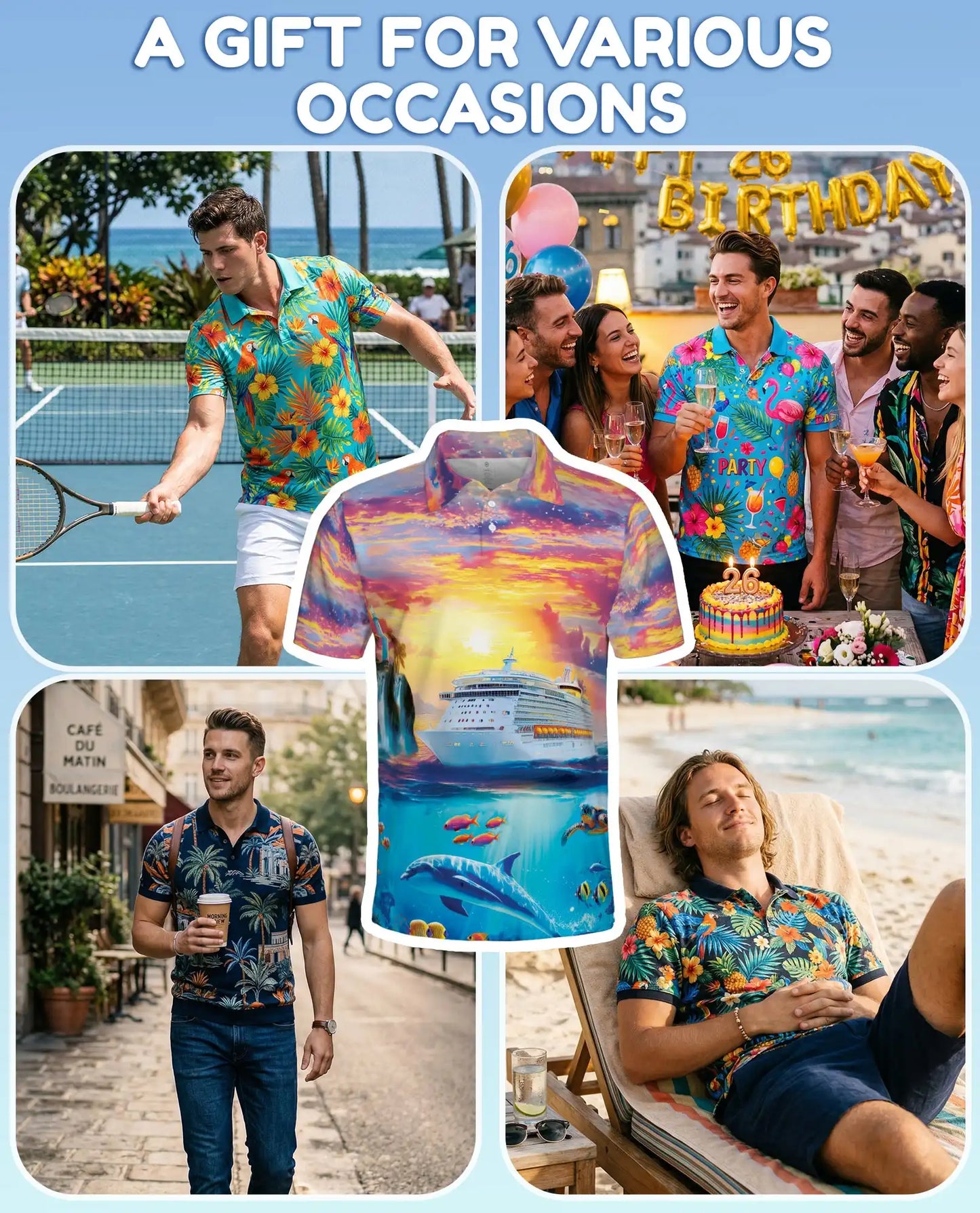 Tropical Cruise Ship Polo Shirt, Ocean Sunset Vacation Style | Azhawaiian