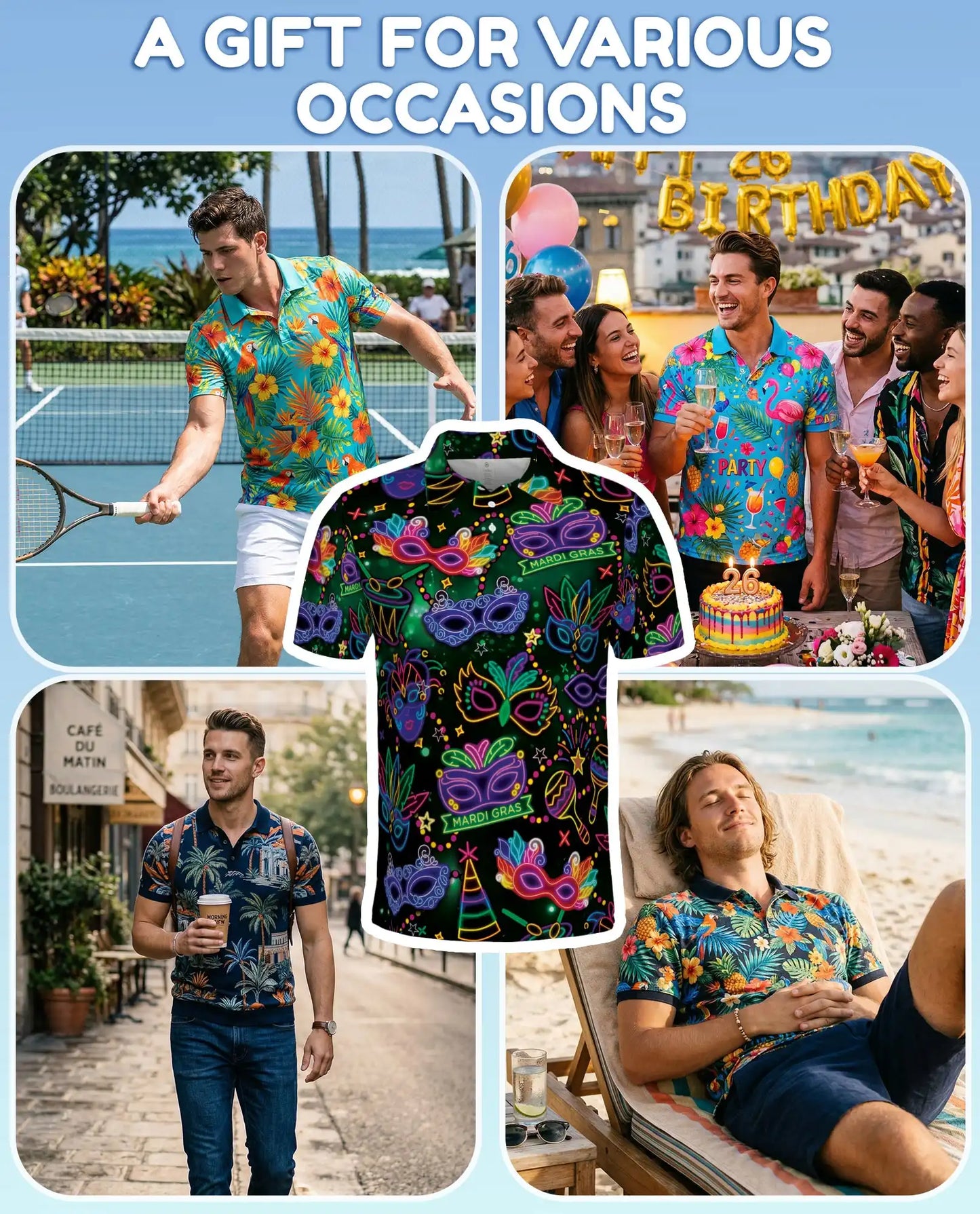 Neon Mardi Gras Carnival Polo Shirt-Masquerade Festival Design | Azhawaiian