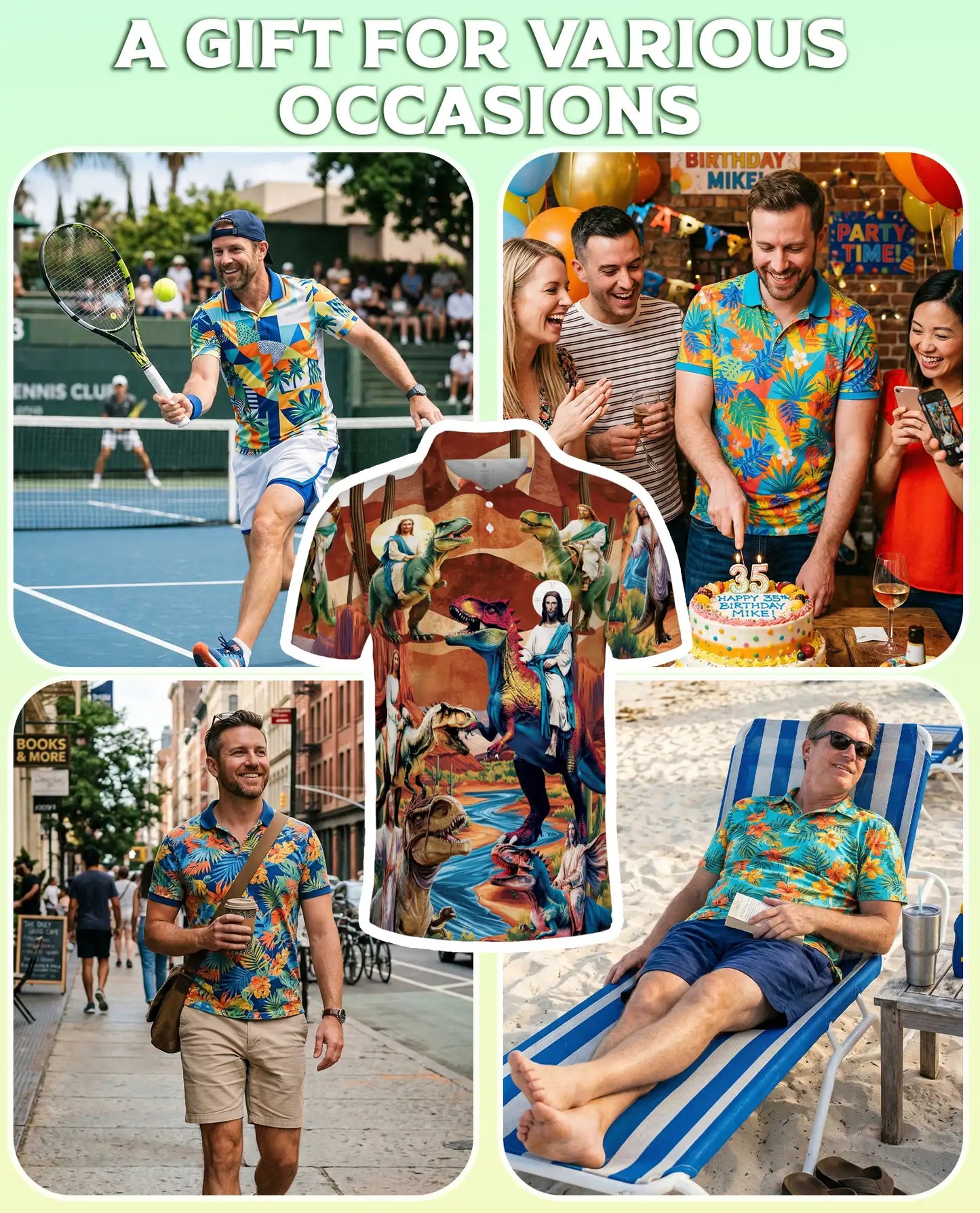 Jesus Dinosaur Polo Shirt, Fantasy Desert Print | Azhawaiian