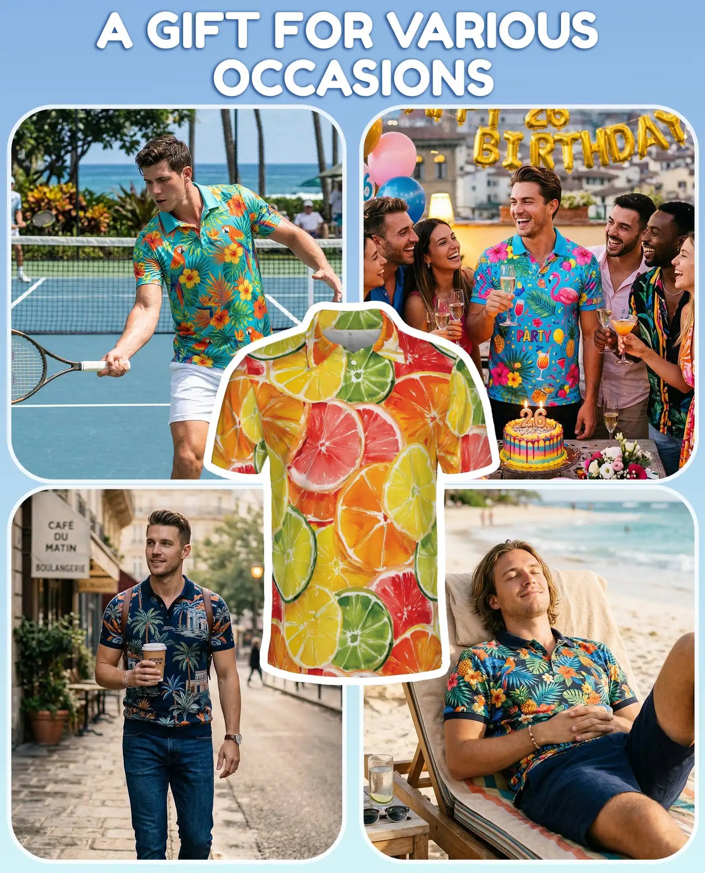Citrus Slice Polo Shirt for Men, Fresh Summer Style | Azhawaiian