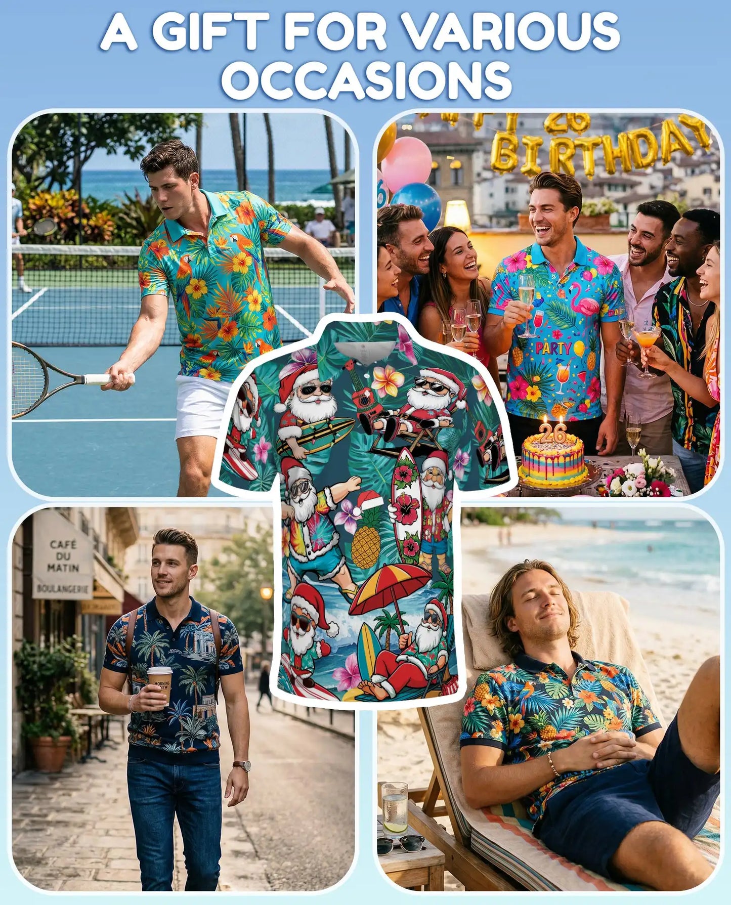 Tropical Santa Polo Shirt - Beach Christmas Surfing Holiday Design | Azhawaiian