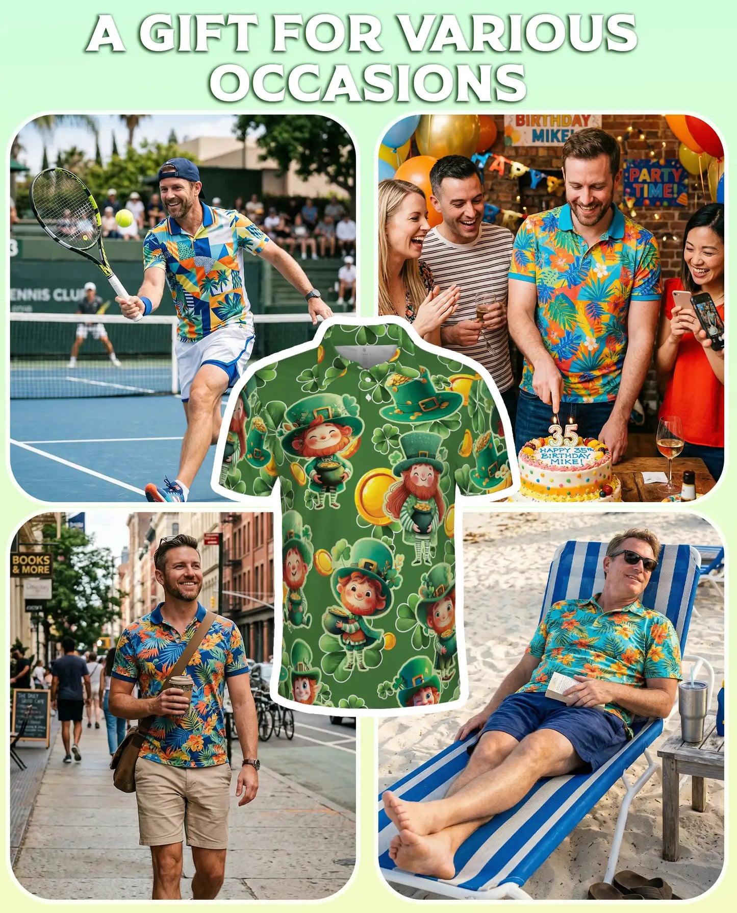 St. Patrick's Day Polo Shirt, Lucky Leprechaun Print | Azhawaiian