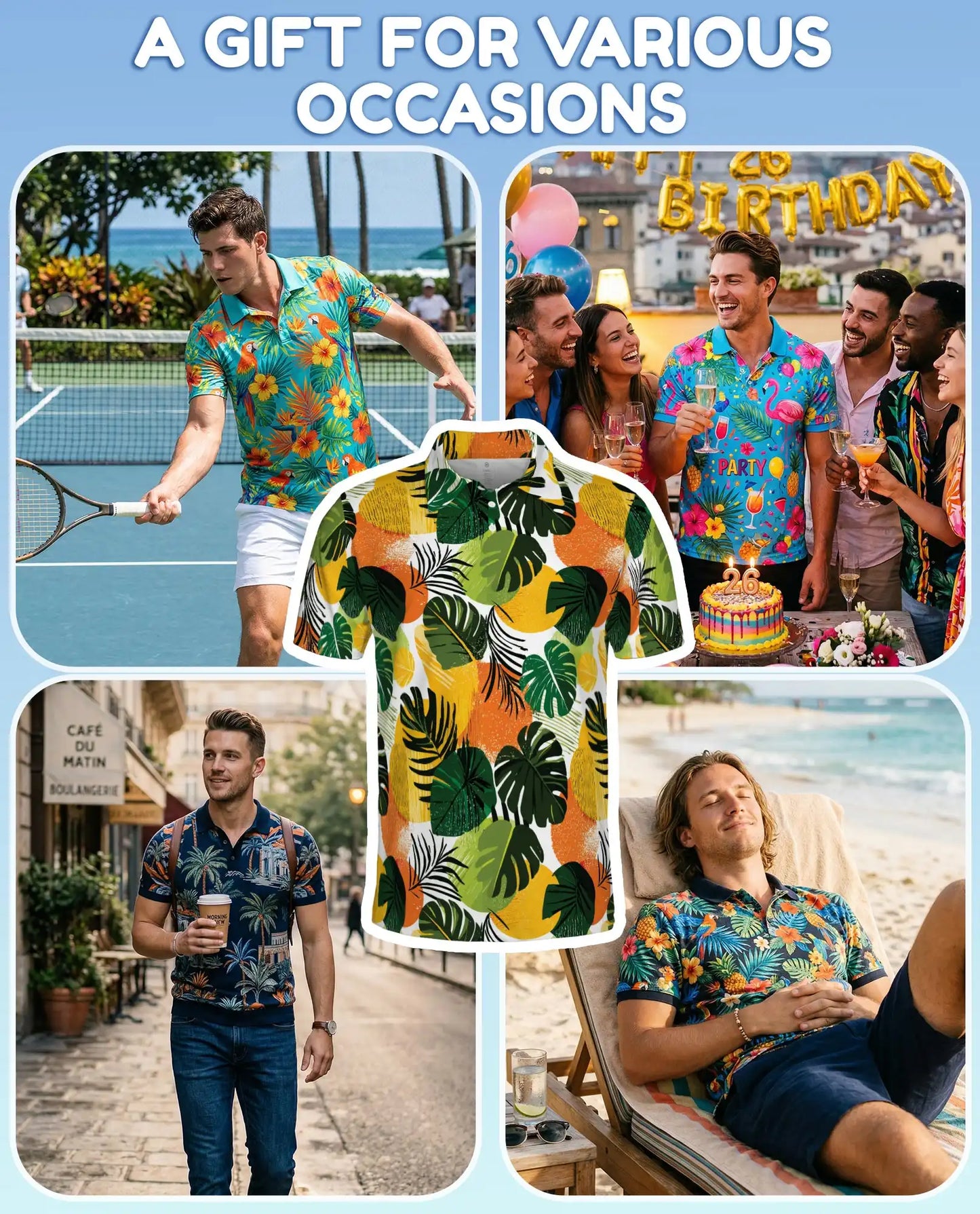 Tropical Citrus Leaf Polo Shirt - Modern Summer Resort Style | Azhawaiian