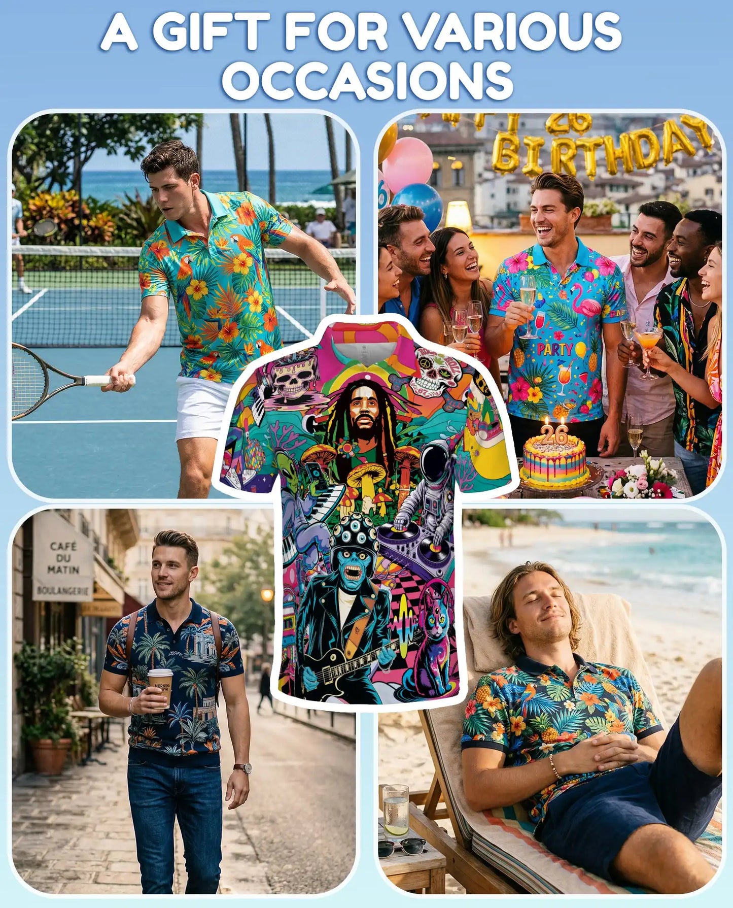 Psychedelic Music Polo Shirt - Retro Hippie Festival Style | Azhawaiian