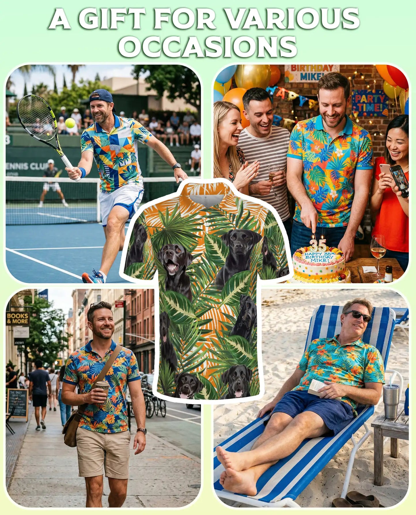 Black Labrador Tropical Polo Shirt, Palm Leaf Print | Azhawaiian