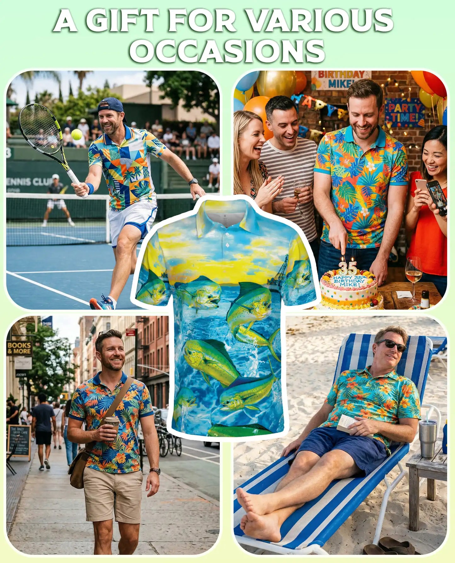 Mahi Mahi Fishing 3D Polo Shirt for Men, Tropical Ocean Angler Style | Azhawaiian