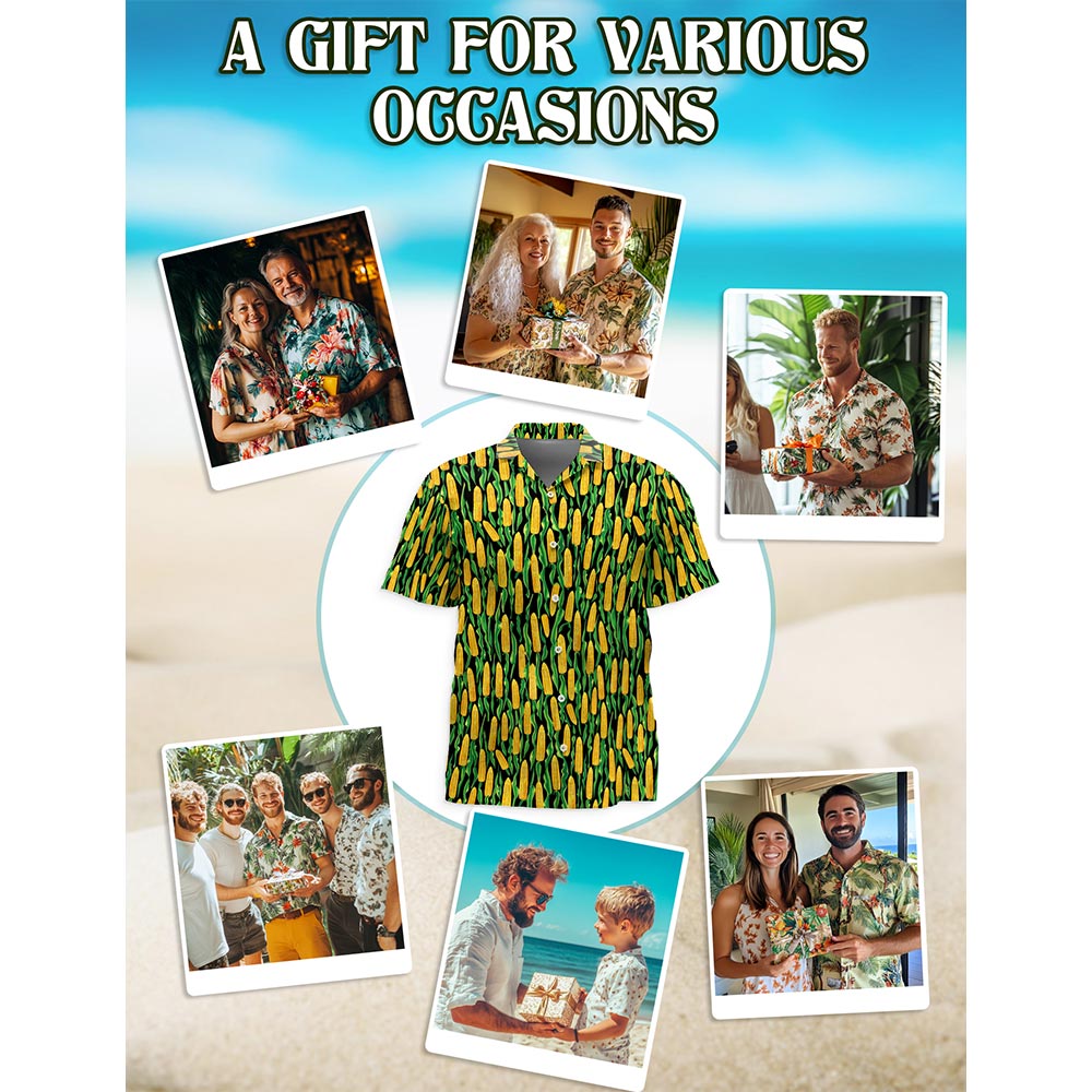 Agricultural Corn Cob Print Hawaiian Shirt for Men, Button Down Aloha Shirt - Azhawaiian