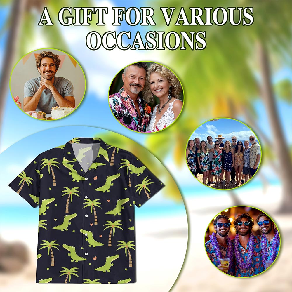 Alligator Pattern Print Hawaiian Shirt for Men, Button Down Aloha Shirt - Azhawaiian