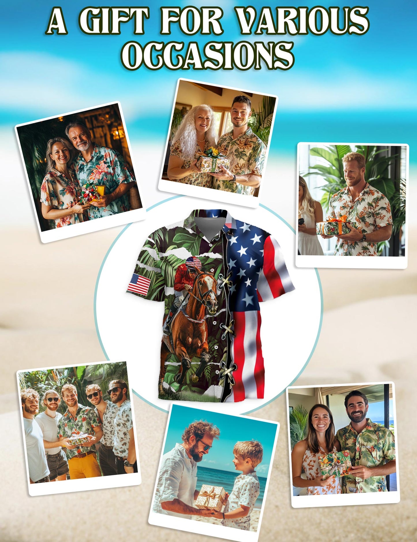 American Jockey Racing Hawaiian Shirt for Men, Button Down Aloha Shirt - Azhawaiian