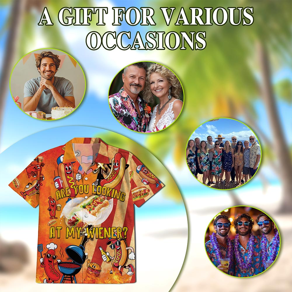 Are You Looking At My Wiener Hawaiian Shirt for Men, Button Down Aloha Shirt - Azhawaiian