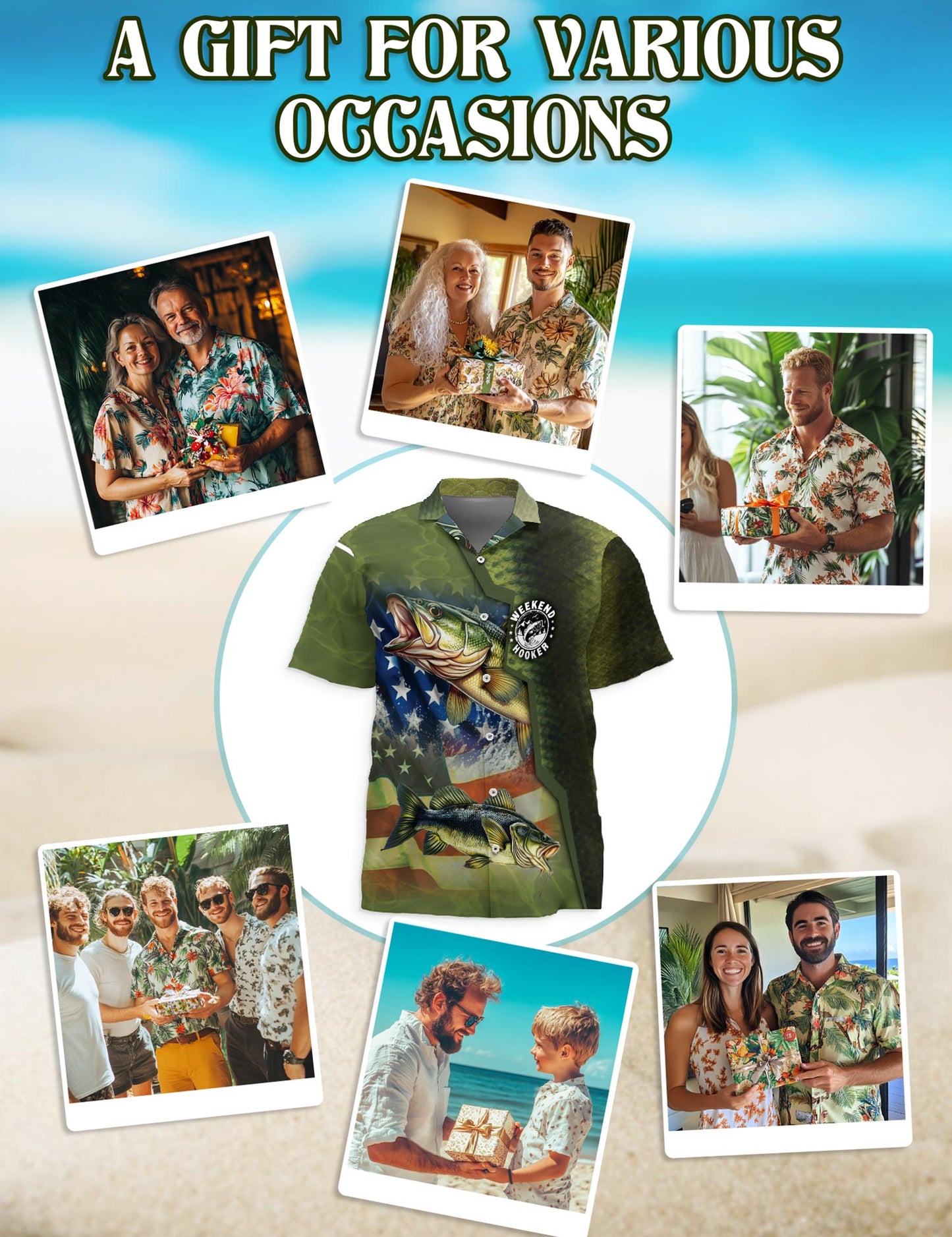 Bass Fishing Us Flag Hawaiian Shirt for Men, Button Down Aloha Shirt - Azhawaiian