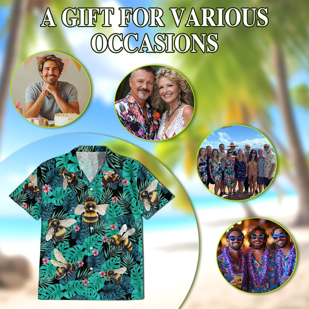 Bee Hawaiian Shirt for Men, Button Down Aloha Shirt - Azhawaiian