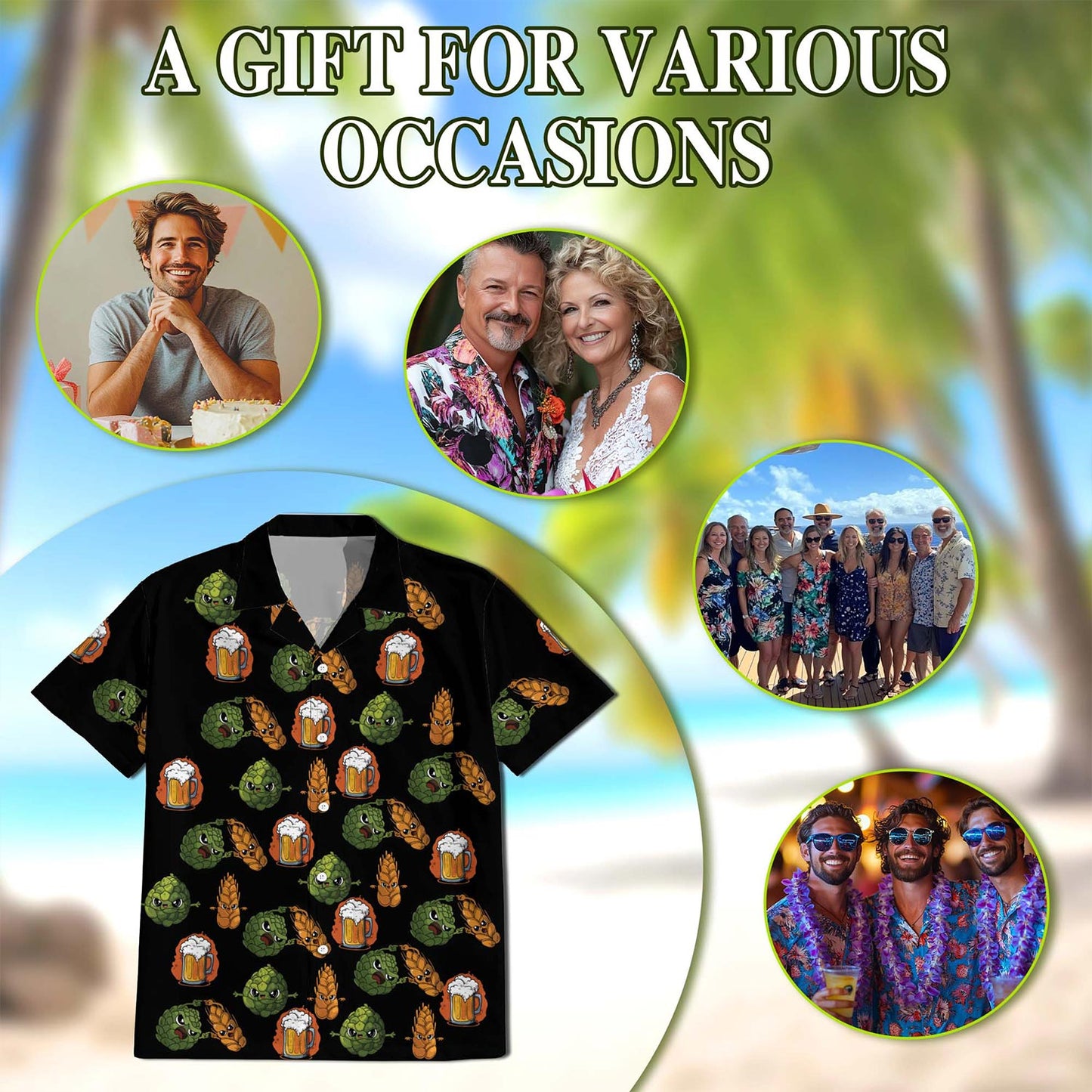 Beer Hops and Barley Hawaiian Shirt for Men, Button Down Aloha Shirt - Azhawaiian