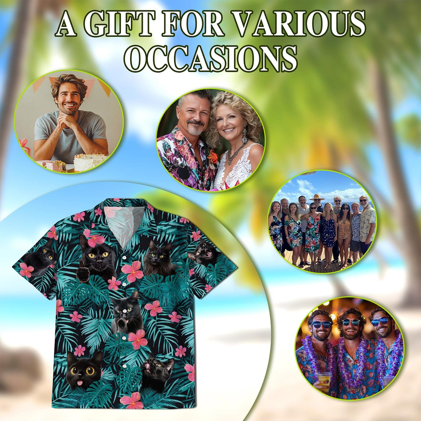 Black Cat Hawaiian Shirt for Men, Button Down Aloha Shirt - Azhawaiian